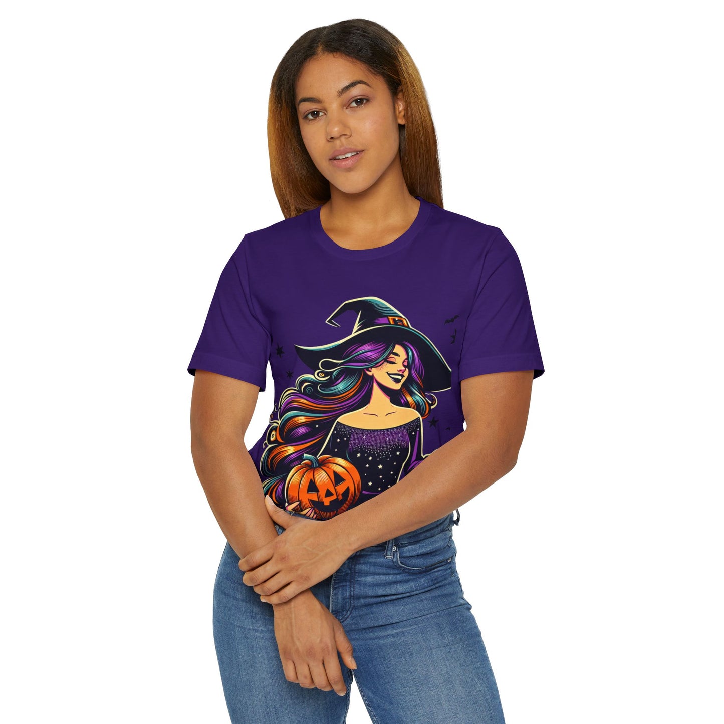 Halloween Witch Unisex T-Shirt, Spooky Graphic Tee, Fall Fashion, Halloween Costume, Witchy Apparel, Cute Pumpkin Design