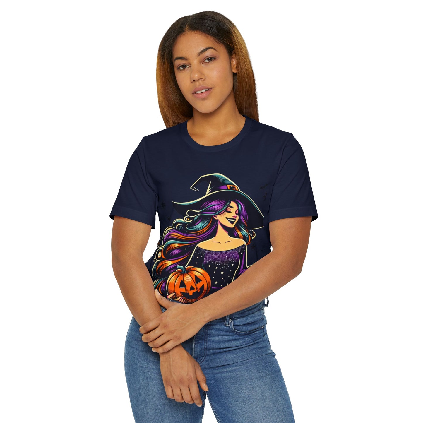 Halloween Witch Unisex T-Shirt, Spooky Graphic Tee, Fall Fashion, Halloween Costume, Witchy Apparel, Cute Pumpkin Design