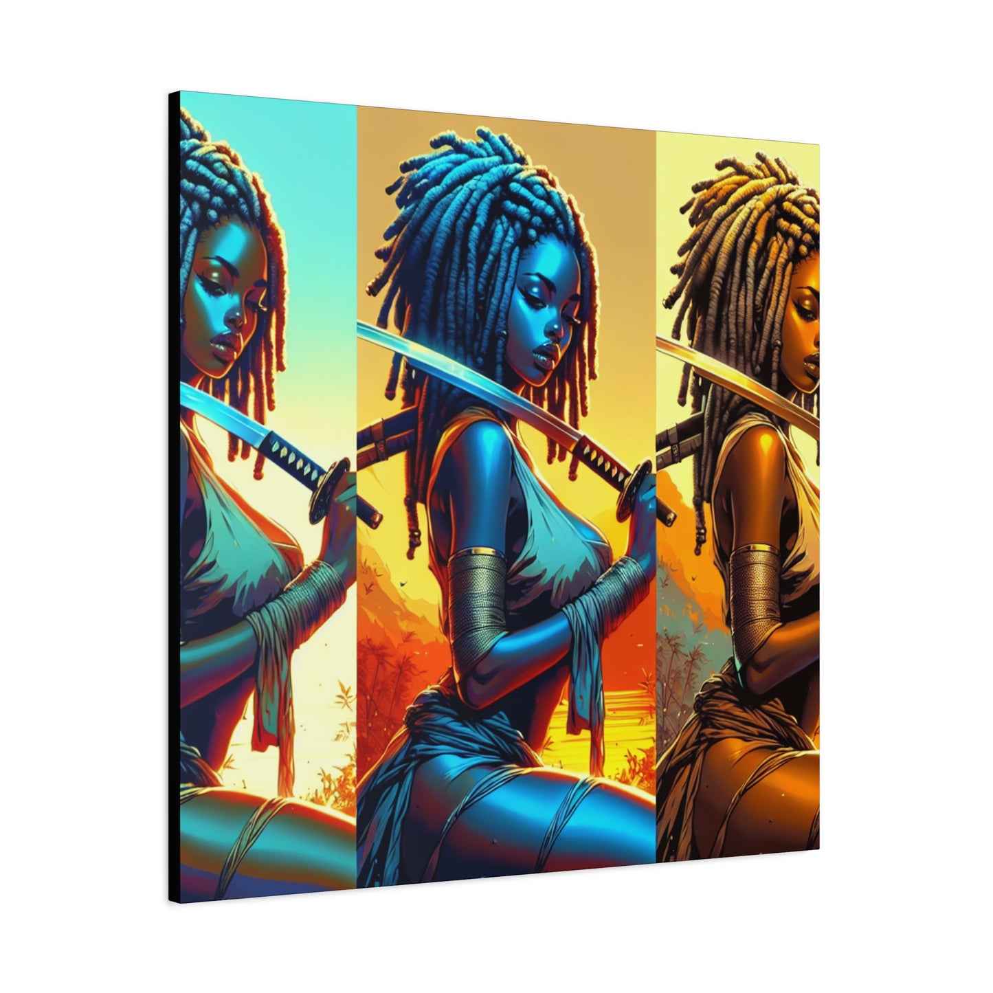Vibrant Art Canvas Print, Warrior Woman Wall Decor, Home Decoration, Unique Gift, Bohemian Style, Bold Artwork anime