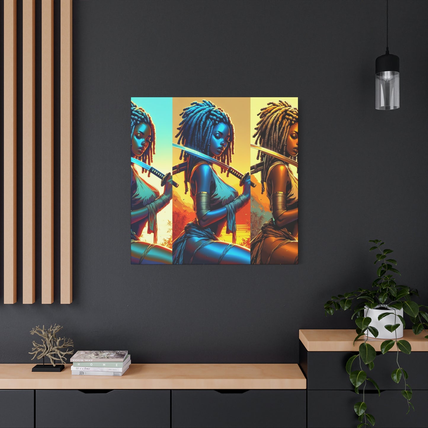 Vibrant Art Canvas Print, Warrior Woman Wall Decor, Home Decoration, Unique Gift, Bohemian Style, Bold Artwork anime