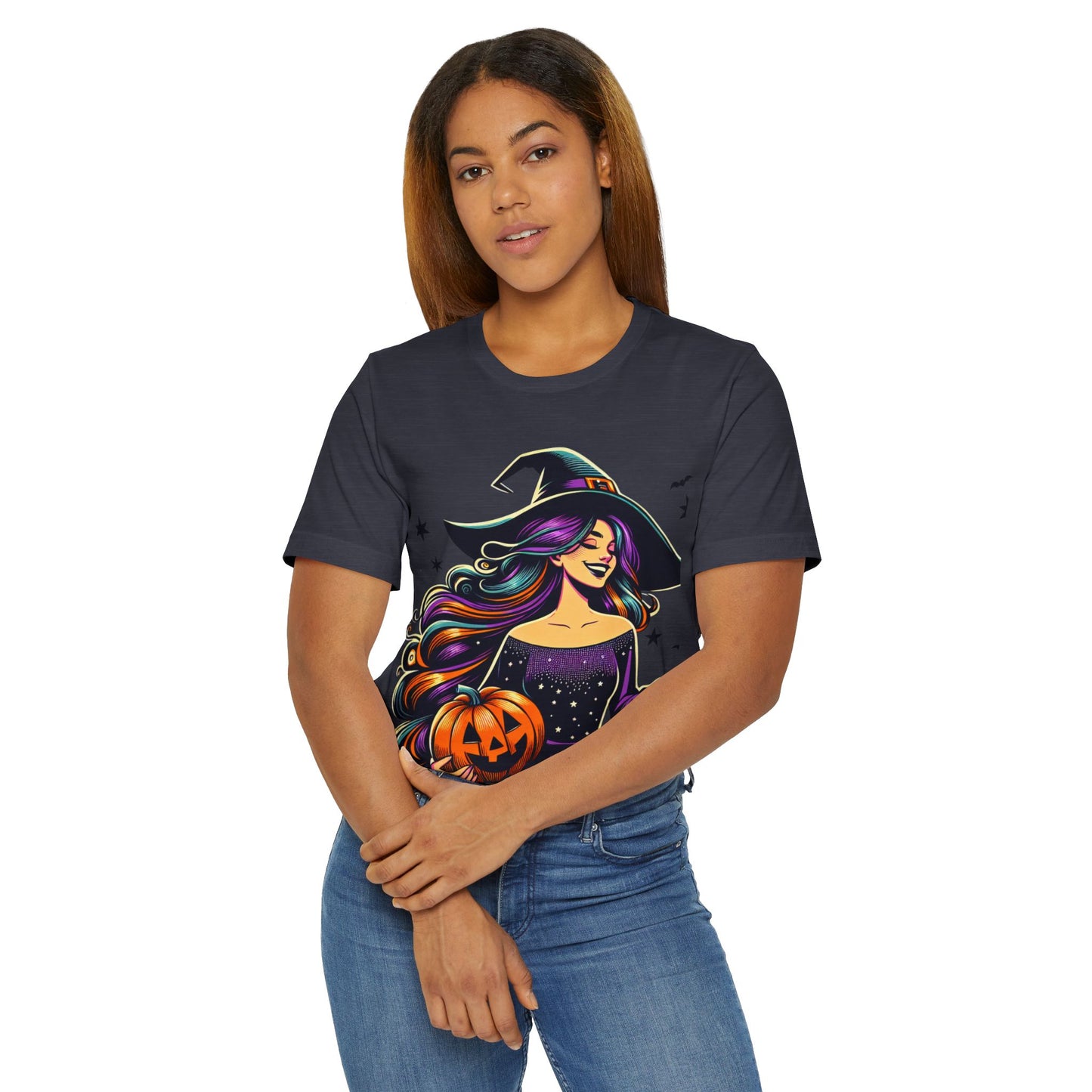 Halloween Witch Unisex T-Shirt, Spooky Graphic Tee, Fall Fashion, Halloween Costume, Witchy Apparel, Cute Pumpkin Design
