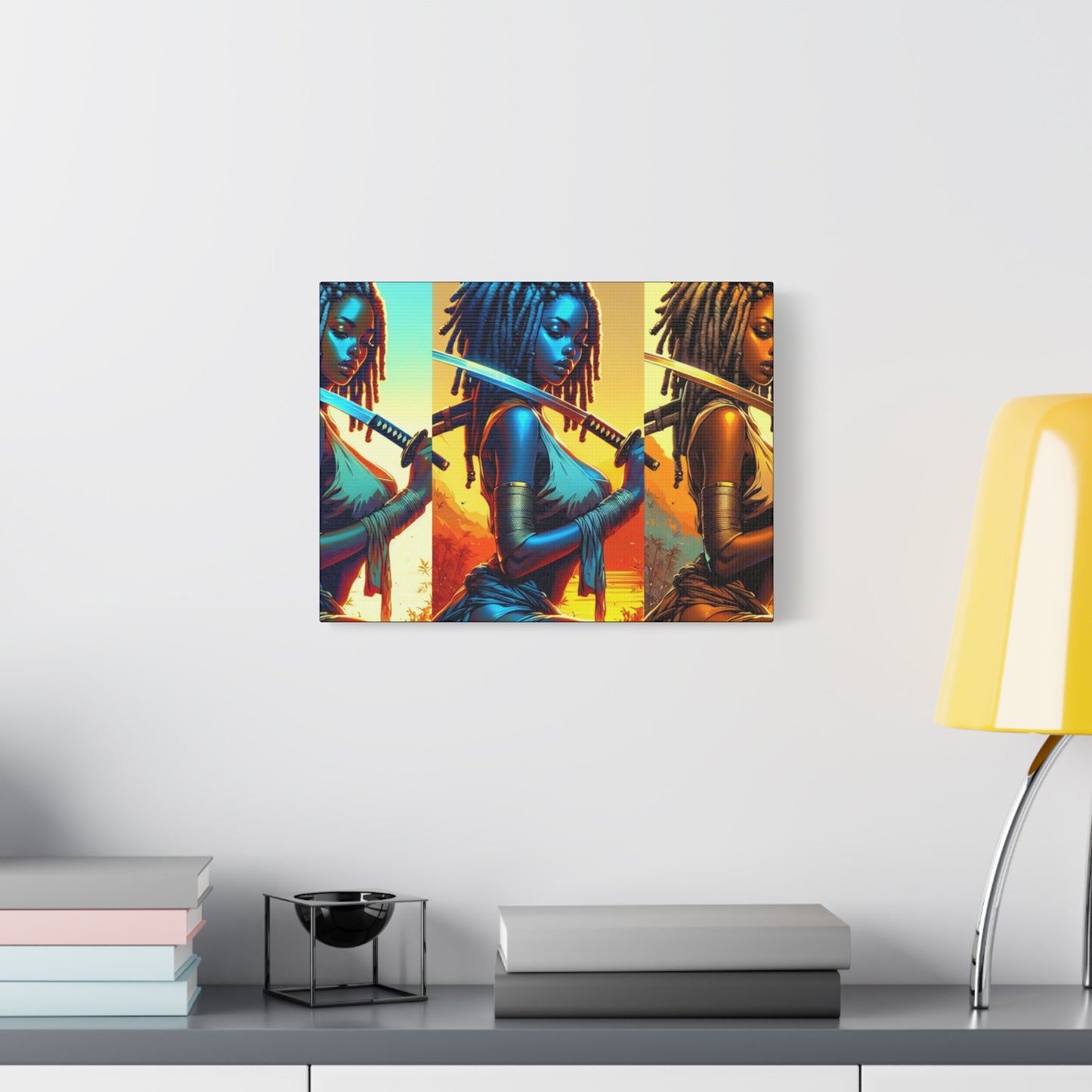 Vibrant Art Canvas Print, Warrior Woman Wall Decor, Home Decoration, Unique Gift, Bohemian Style, Bold Artwork anime