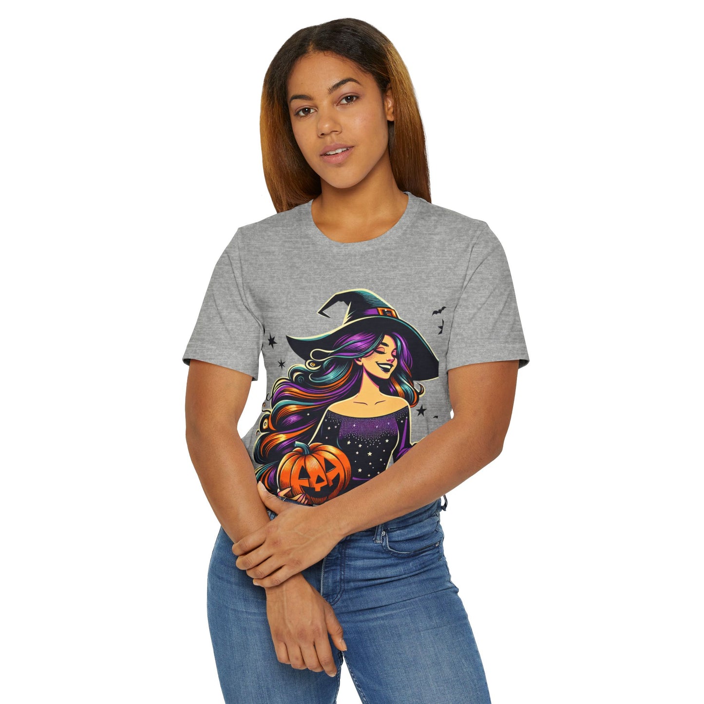 Halloween Witch Unisex T-Shirt, Spooky Graphic Tee, Fall Fashion, Halloween Costume, Witchy Apparel, Cute Pumpkin Design