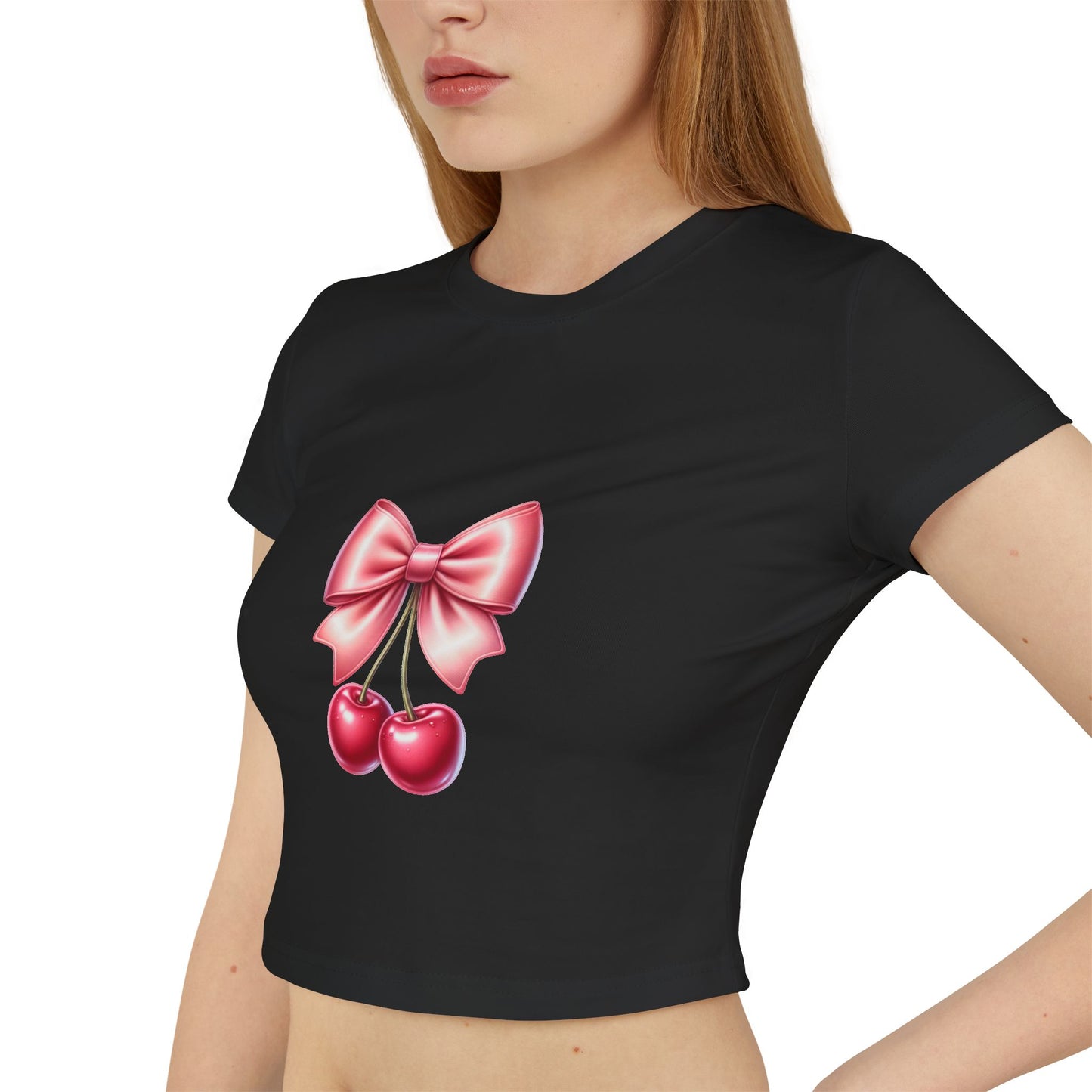 Cherry Bow Women's Baby Tee - Cute Casual Top, Summer Shirt, Gift for Friends, Retro Style, Floral Vibes