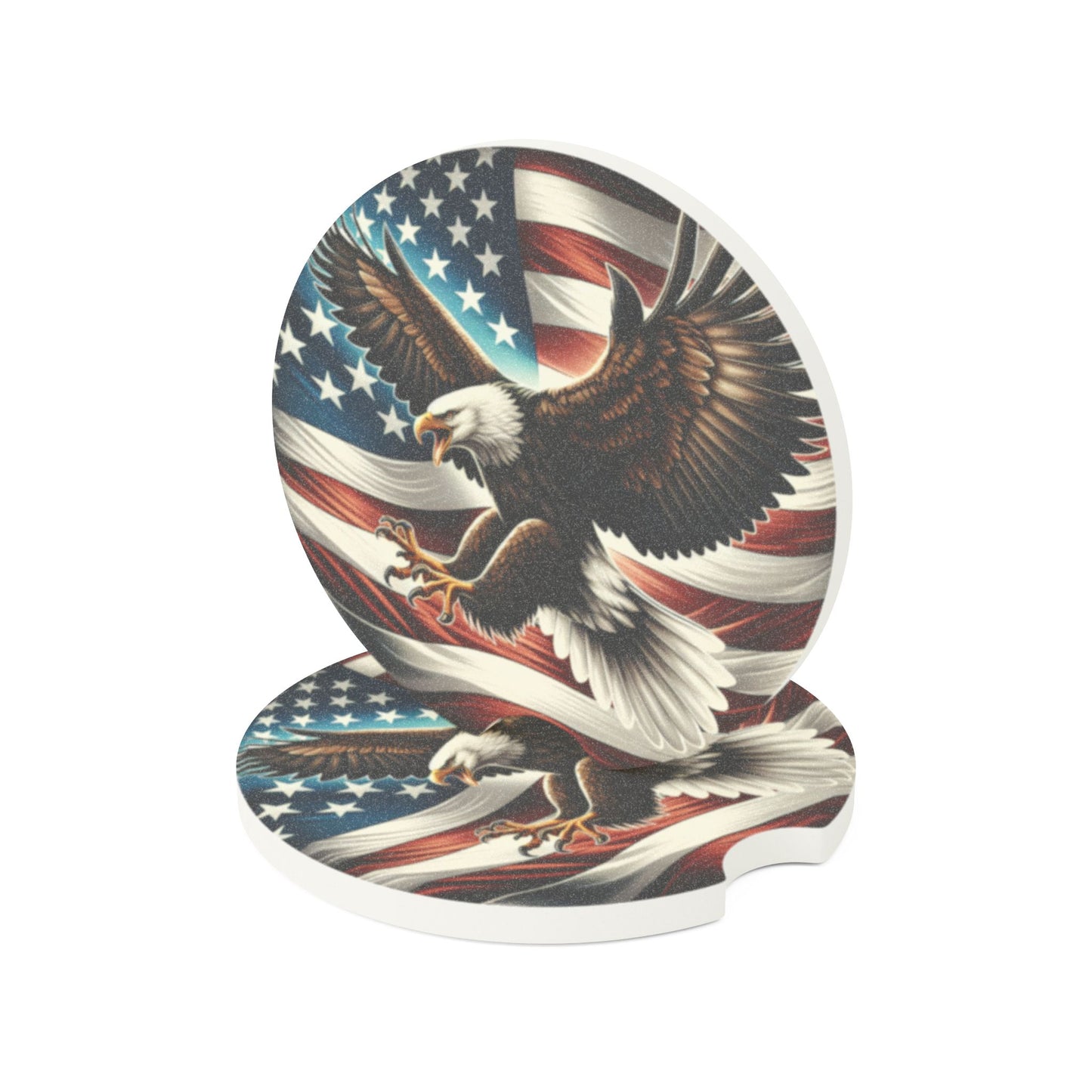Patriotic Democracy Soapstone Car Coaster - Eagle Design, Fourth of July Decor