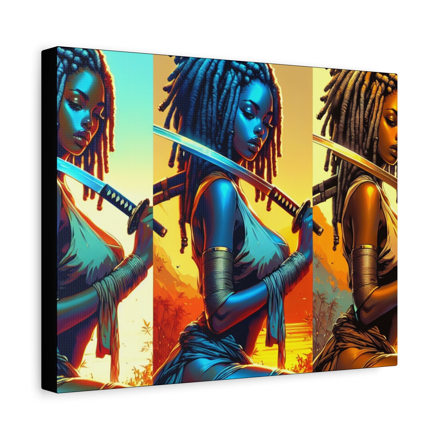 Vibrant Art Canvas Print, Warrior Woman Wall Decor, Home Decoration, Unique Gift, Bohemian Style, Bold Artwork anime