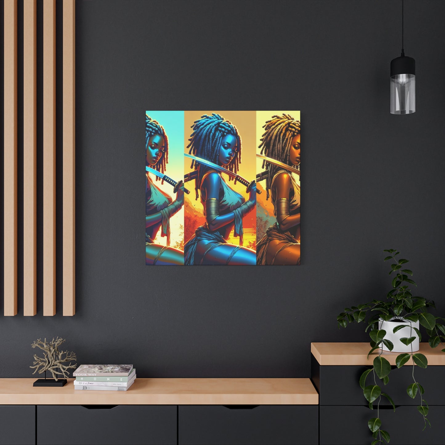 Vibrant Art Canvas Print, Warrior Woman Wall Decor, Home Decoration, Unique Gift, Bohemian Style, Bold Artwork anime