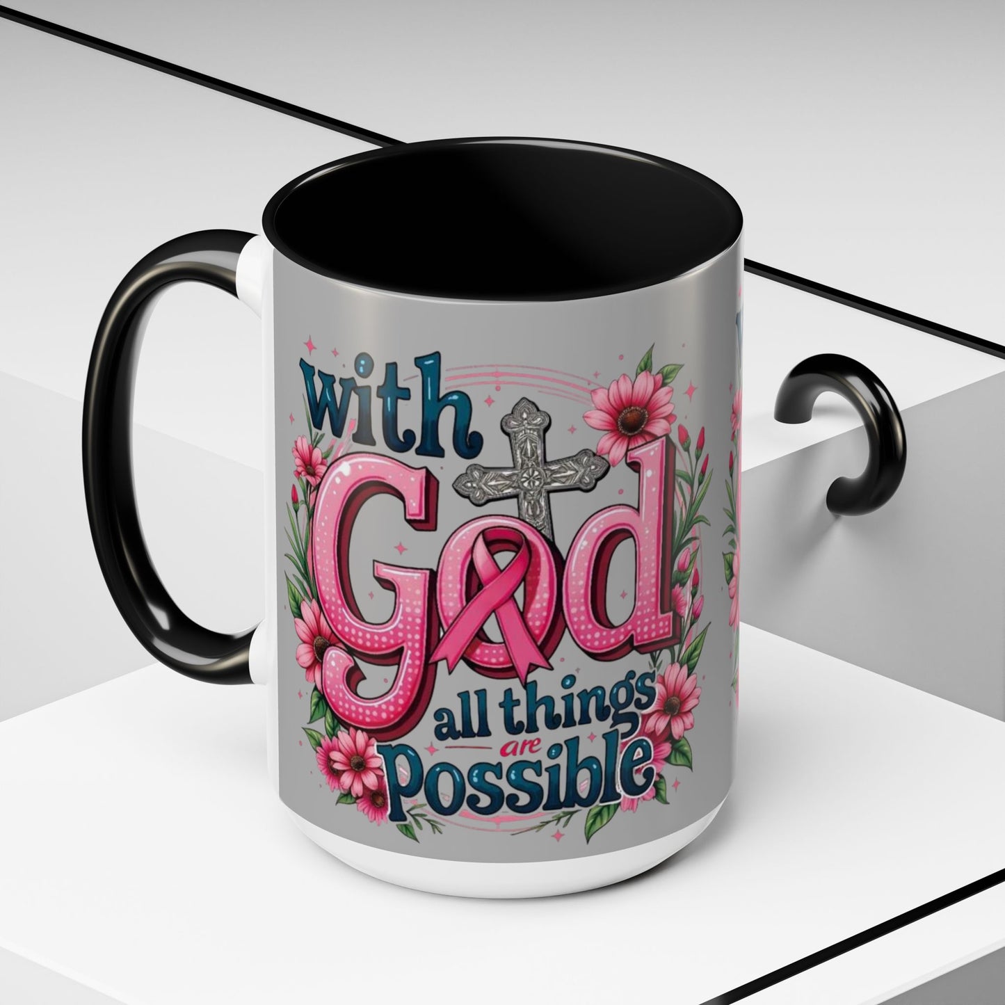 Inspirational Coffee Mug | Floral Design, God, Faith, Gift for Her, Encouragement, Home & Office Decor