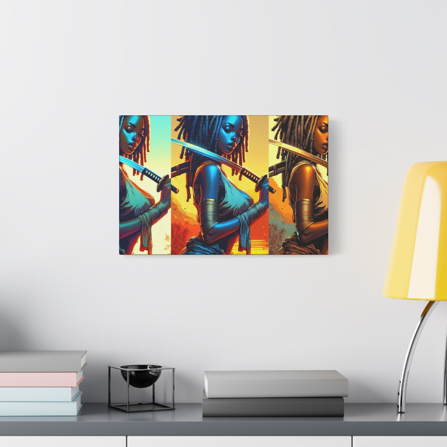 Vibrant Art Canvas Print, Warrior Woman Wall Decor, Home Decoration, Unique Gift, Bohemian Style, Bold Artwork anime