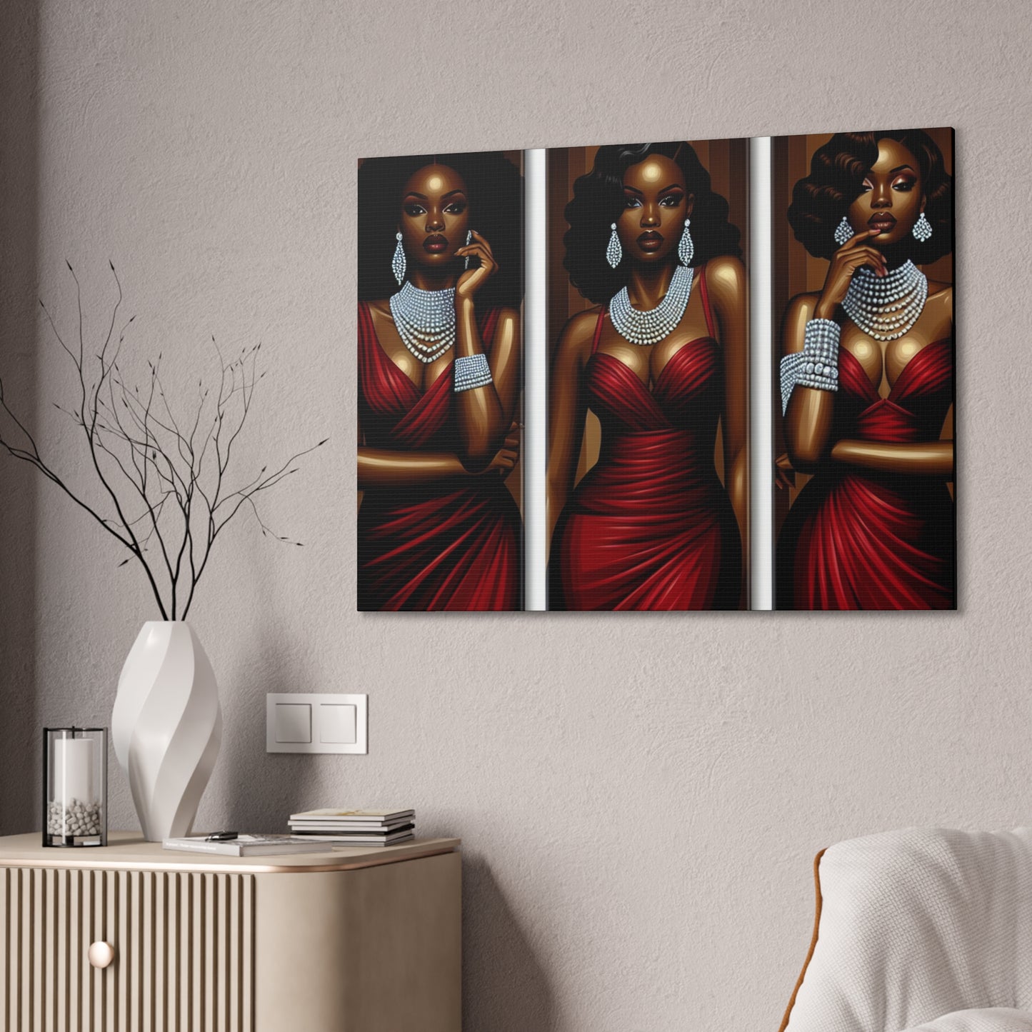 Elegant Afrocentric Canvas Art, Vibrant Wall Decor, Home Decoration, Black Girl Art, Gift for Her, Modern Artwork