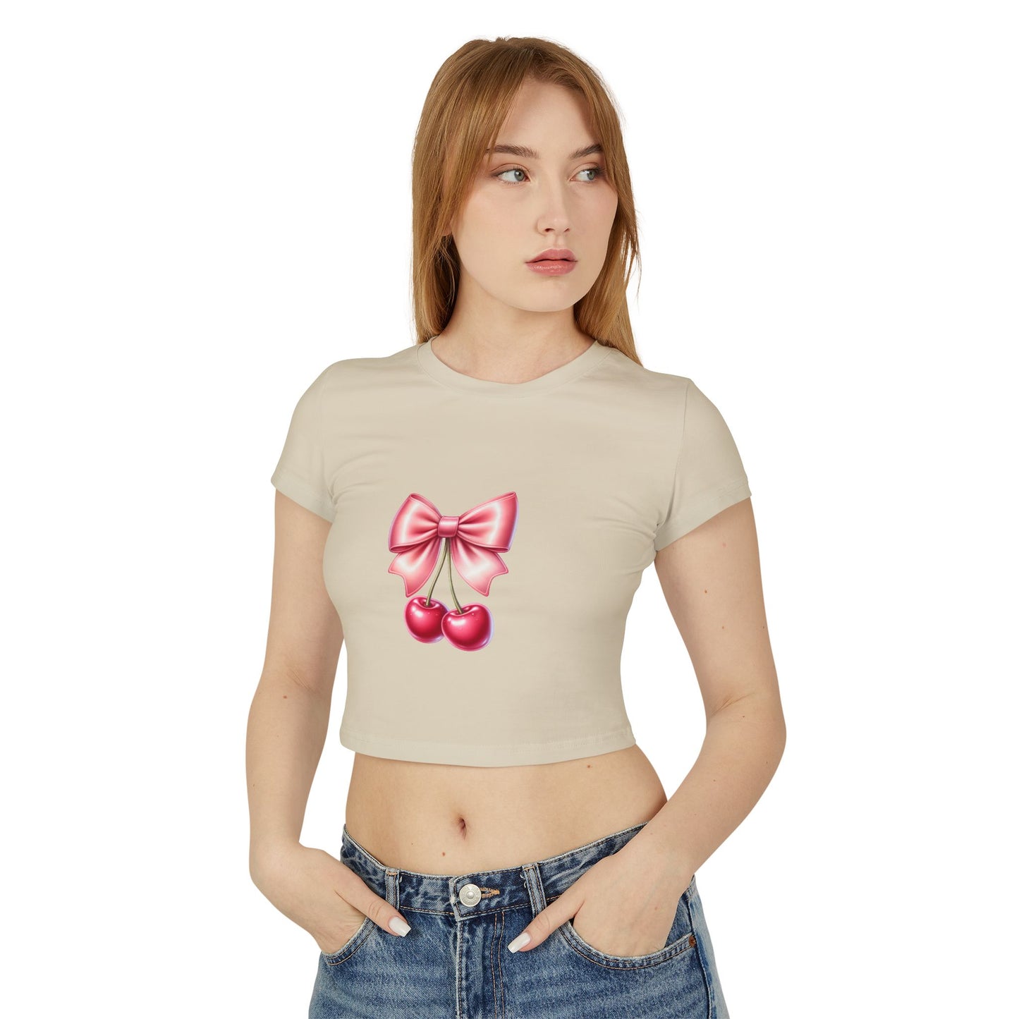 Cherry Bow Women's Baby Tee - Cute Casual Top, Summer Shirt, Gift for Friends, Retro Style, Floral Vibes