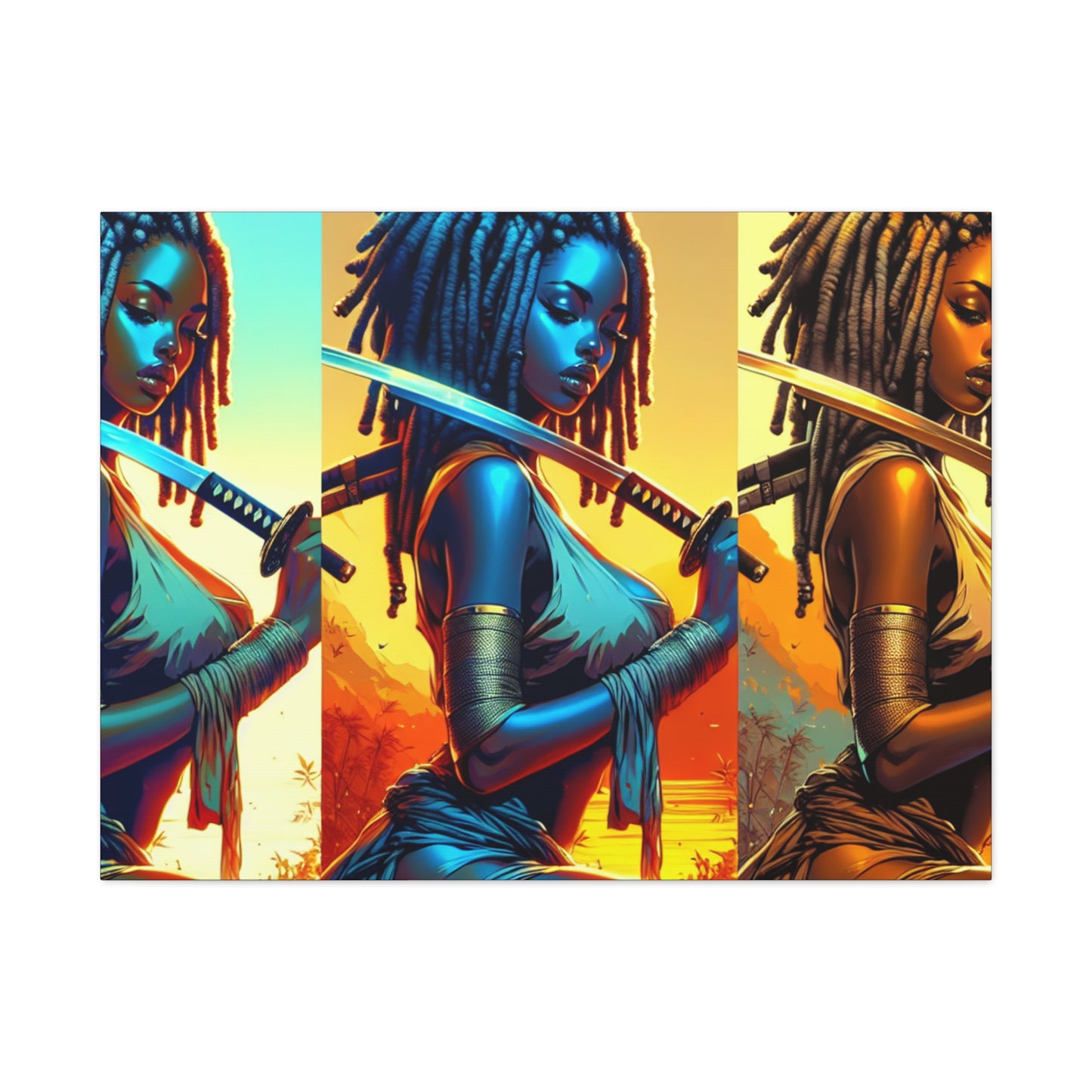Vibrant Art Canvas Print, Warrior Woman Wall Decor, Home Decoration, Unique Gift, Bohemian Style, Bold Artwork anime