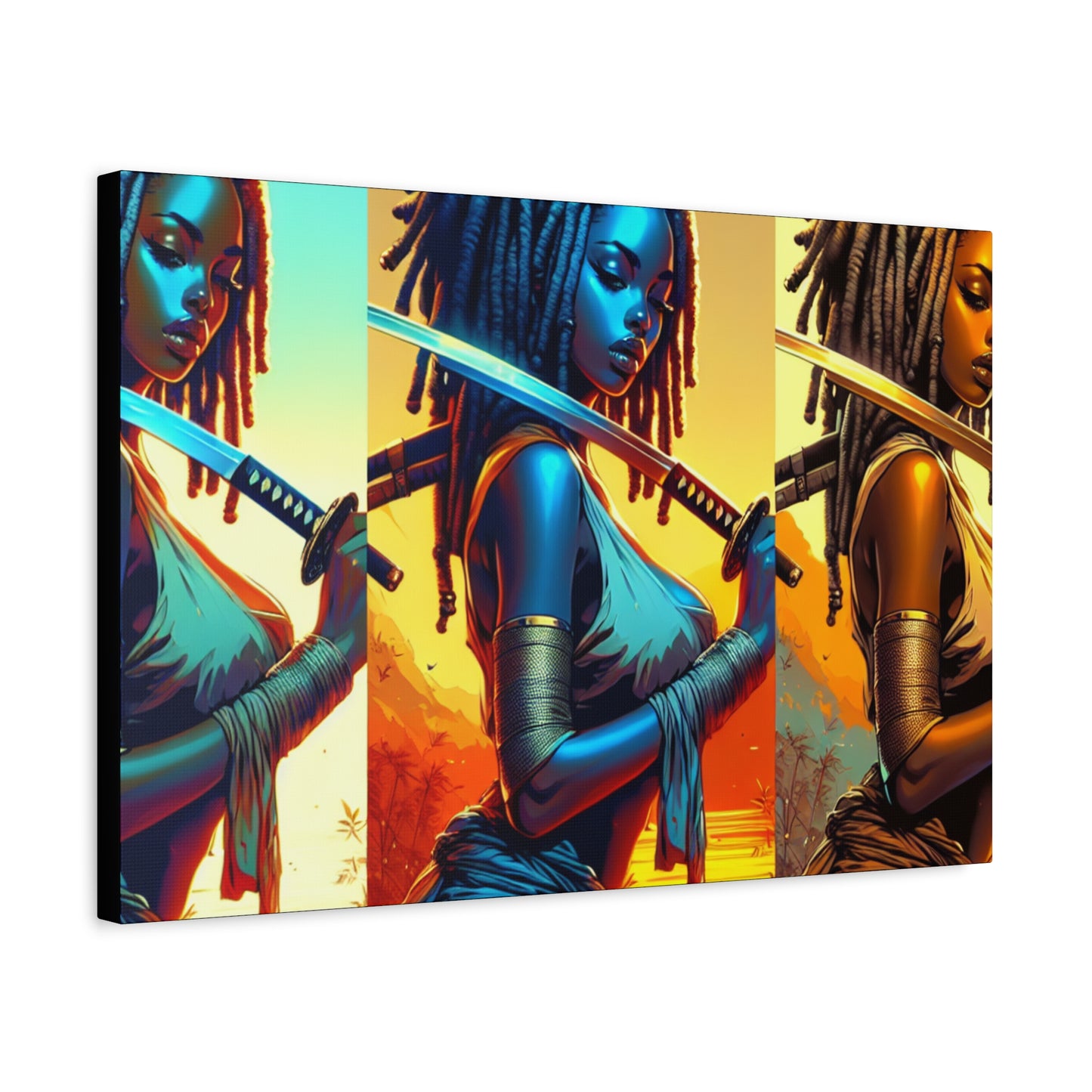 Vibrant Art Canvas Print, Warrior Woman Wall Decor, Home Decoration, Unique Gift, Bohemian Style, Bold Artwork anime