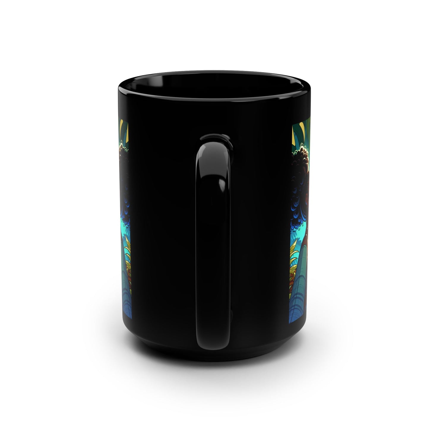 Vibrant Tropical Black Mug, 15oz - Ideal for Coffee Lovers, Gift for Her, Home Decor, Tropical Vibes, Unique Art Coffee Cup