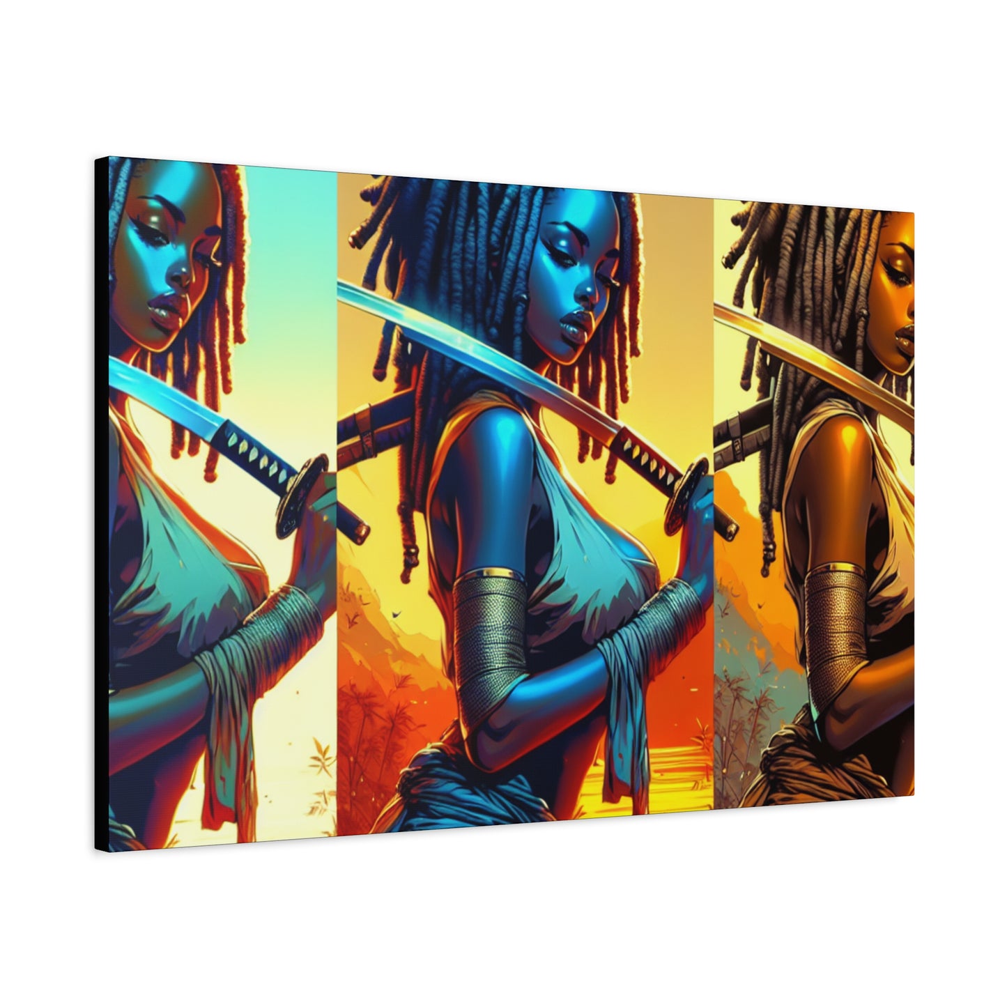 Vibrant Art Canvas Print, Warrior Woman Wall Decor, Home Decoration, Unique Gift, Bohemian Style, Bold Artwork anime