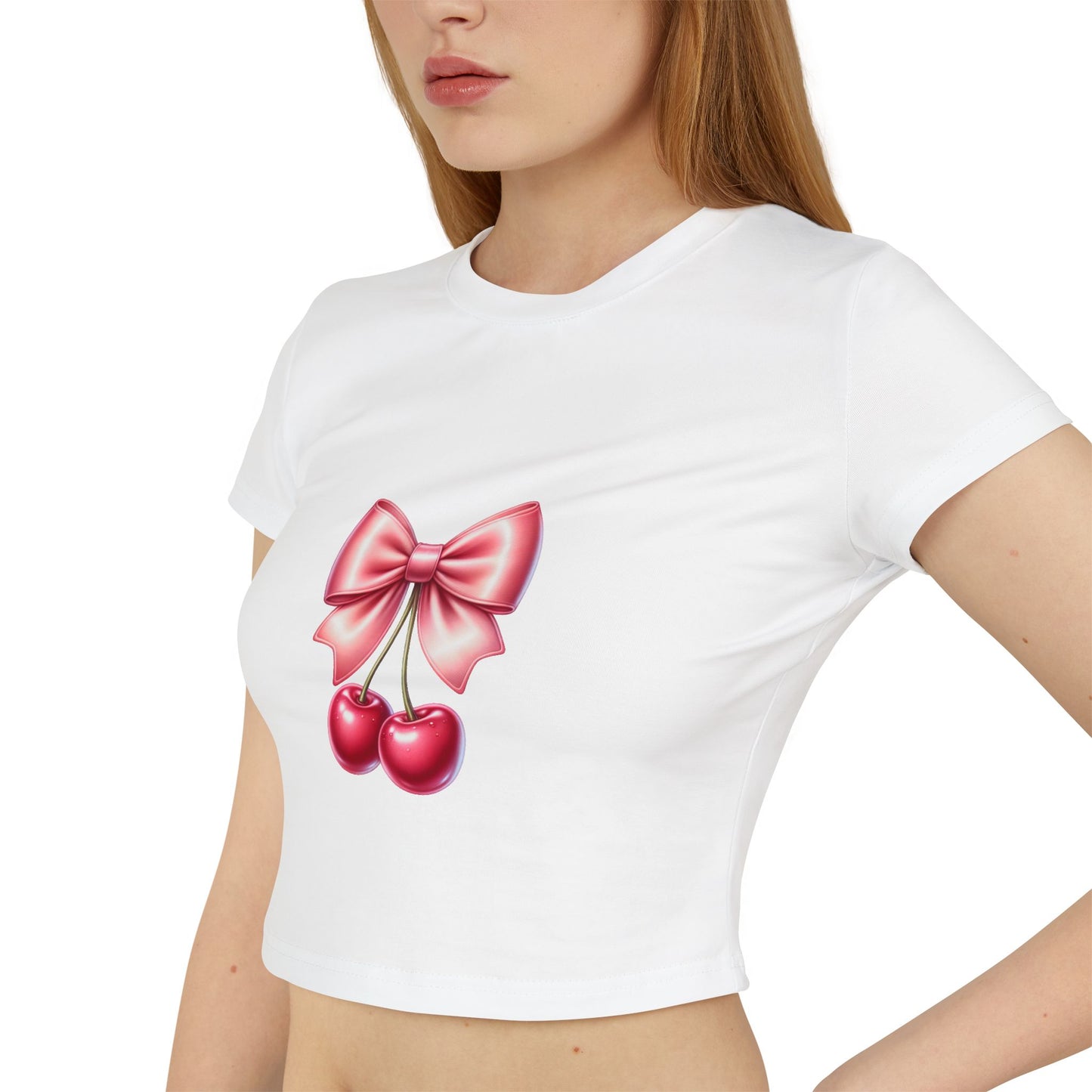 Cherry Bow Women's Baby Tee - Cute Casual Top, Summer Shirt, Gift for Friends, Retro Style, Floral Vibes