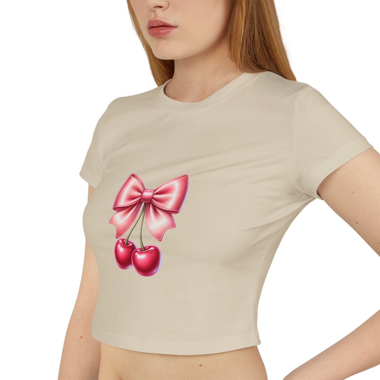 Cherry Bow Women's Baby Tee - Cute Casual Top, Summer Shirt, Gift for Friends, Retro Style, Floral Vibes