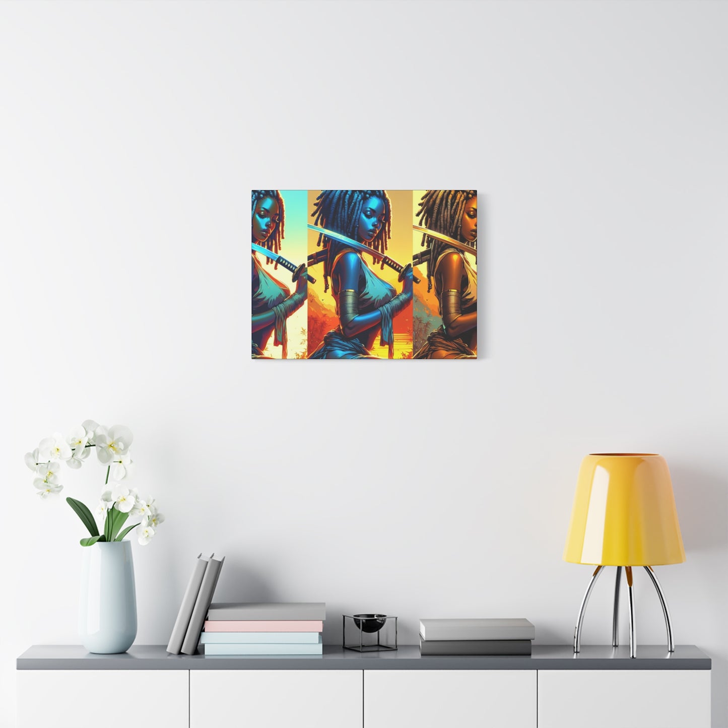 Vibrant Art Canvas Print, Warrior Woman Wall Decor, Home Decoration, Unique Gift, Bohemian Style, Bold Artwork anime