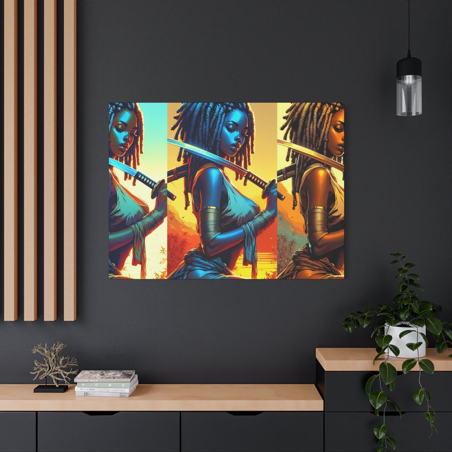 Vibrant Art Canvas Print, Warrior Woman Wall Decor, Home Decoration, Unique Gift, Bohemian Style, Bold Artwork anime