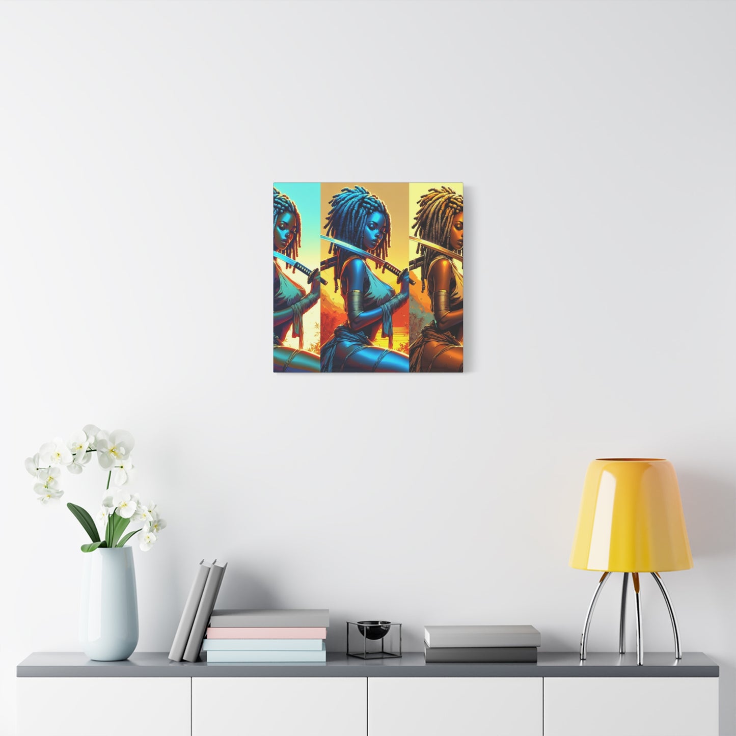 Vibrant Art Canvas Print, Warrior Woman Wall Decor, Home Decoration, Unique Gift, Bohemian Style, Bold Artwork anime