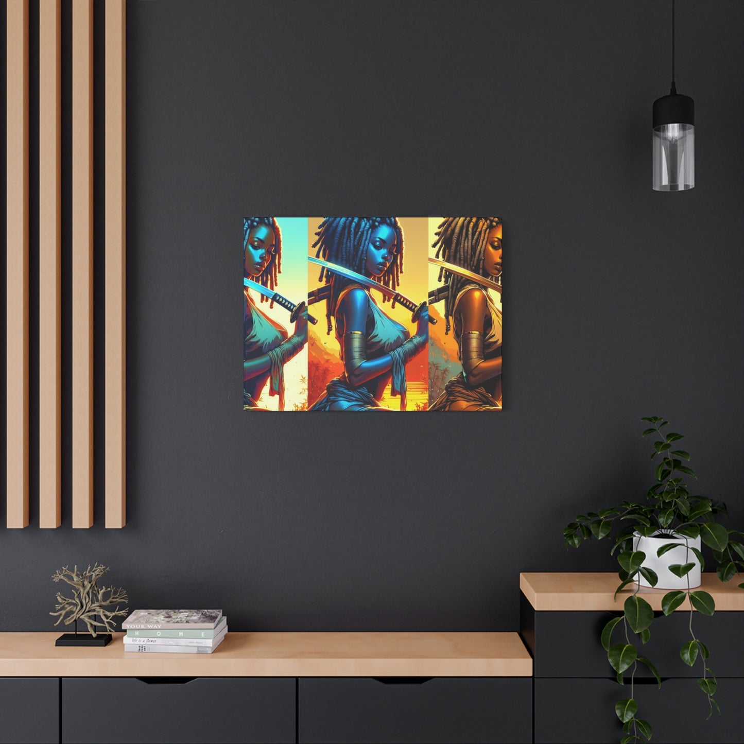 Vibrant Art Canvas Print, Warrior Woman Wall Decor, Home Decoration, Unique Gift, Bohemian Style, Bold Artwork anime