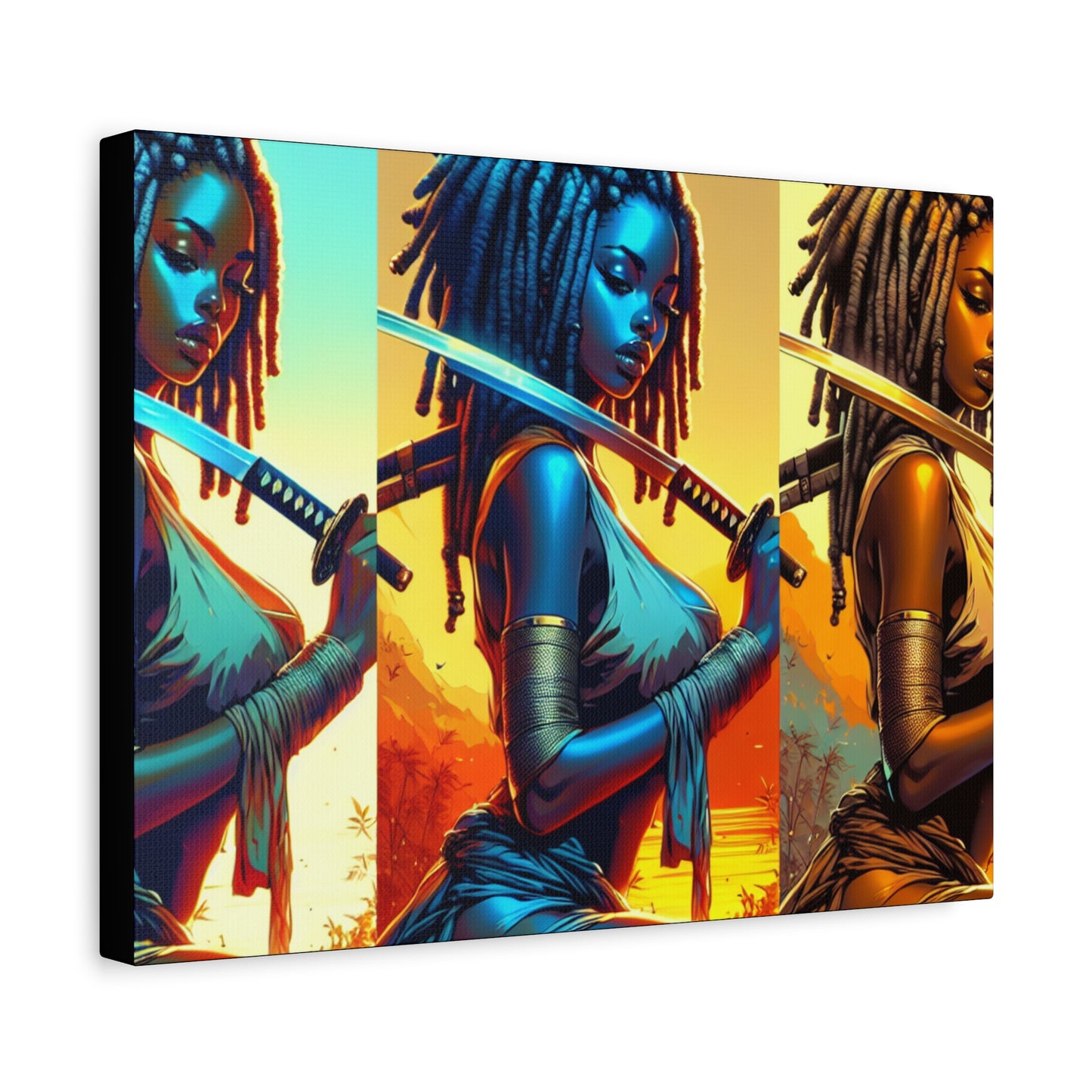 Vibrant Art Canvas Print, Warrior Woman Wall Decor, Home Decoration, Unique Gift, Bohemian Style, Bold Artwork anime