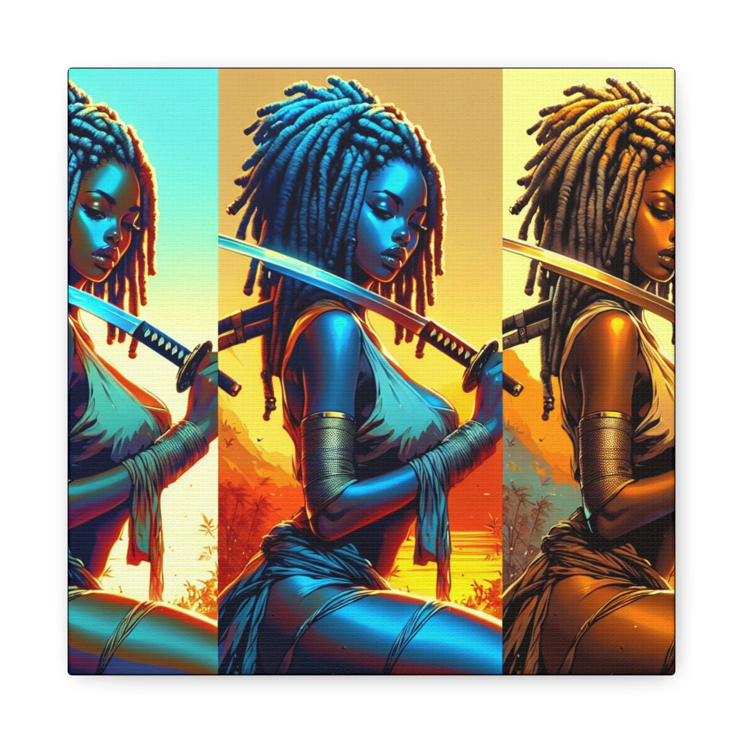 Vibrant Art Canvas Print, Warrior Woman Wall Decor, Home Decoration, Unique Gift, Bohemian Style, Bold Artwork anime
