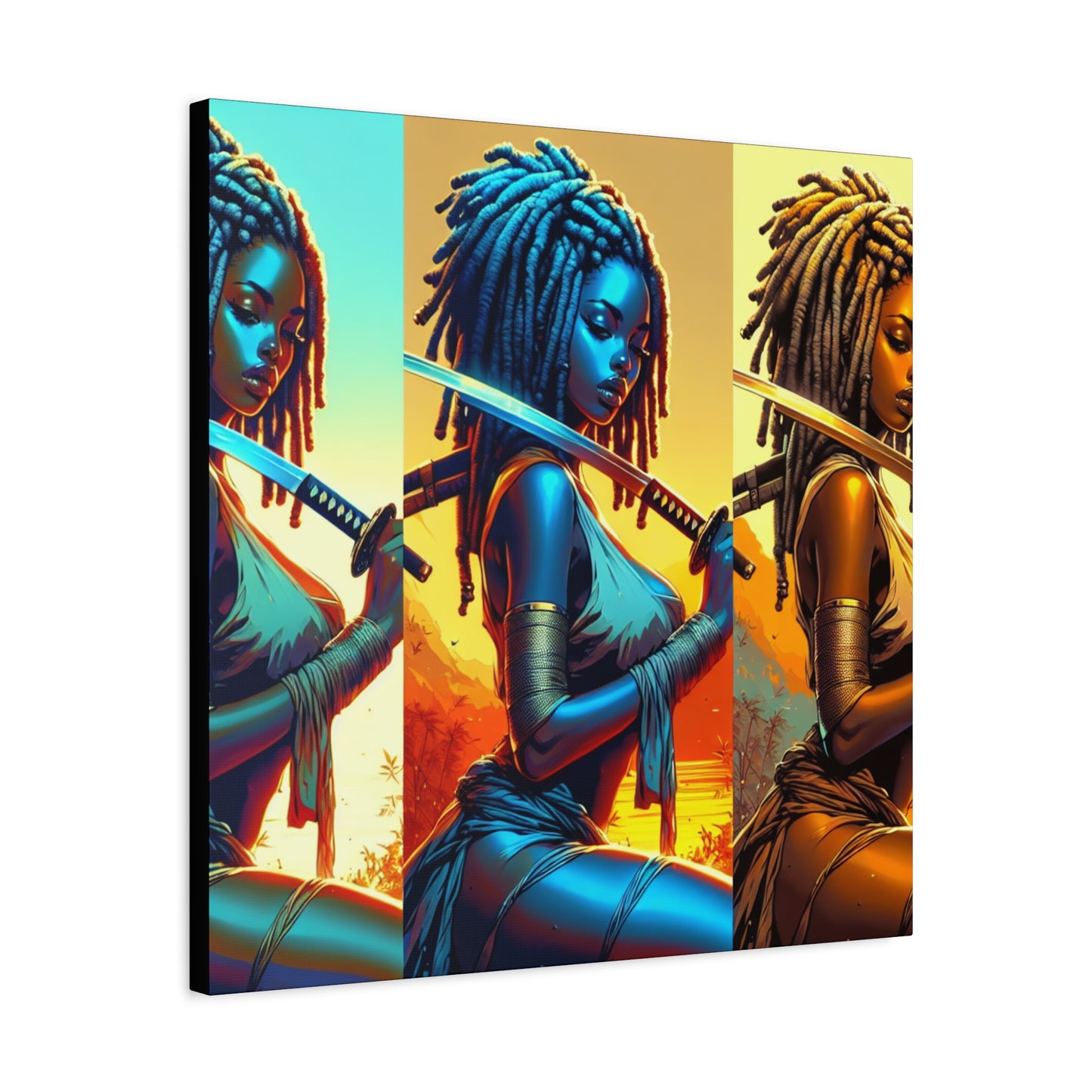 Vibrant Art Canvas Print, Warrior Woman Wall Decor, Home Decoration, Unique Gift, Bohemian Style, Bold Artwork anime