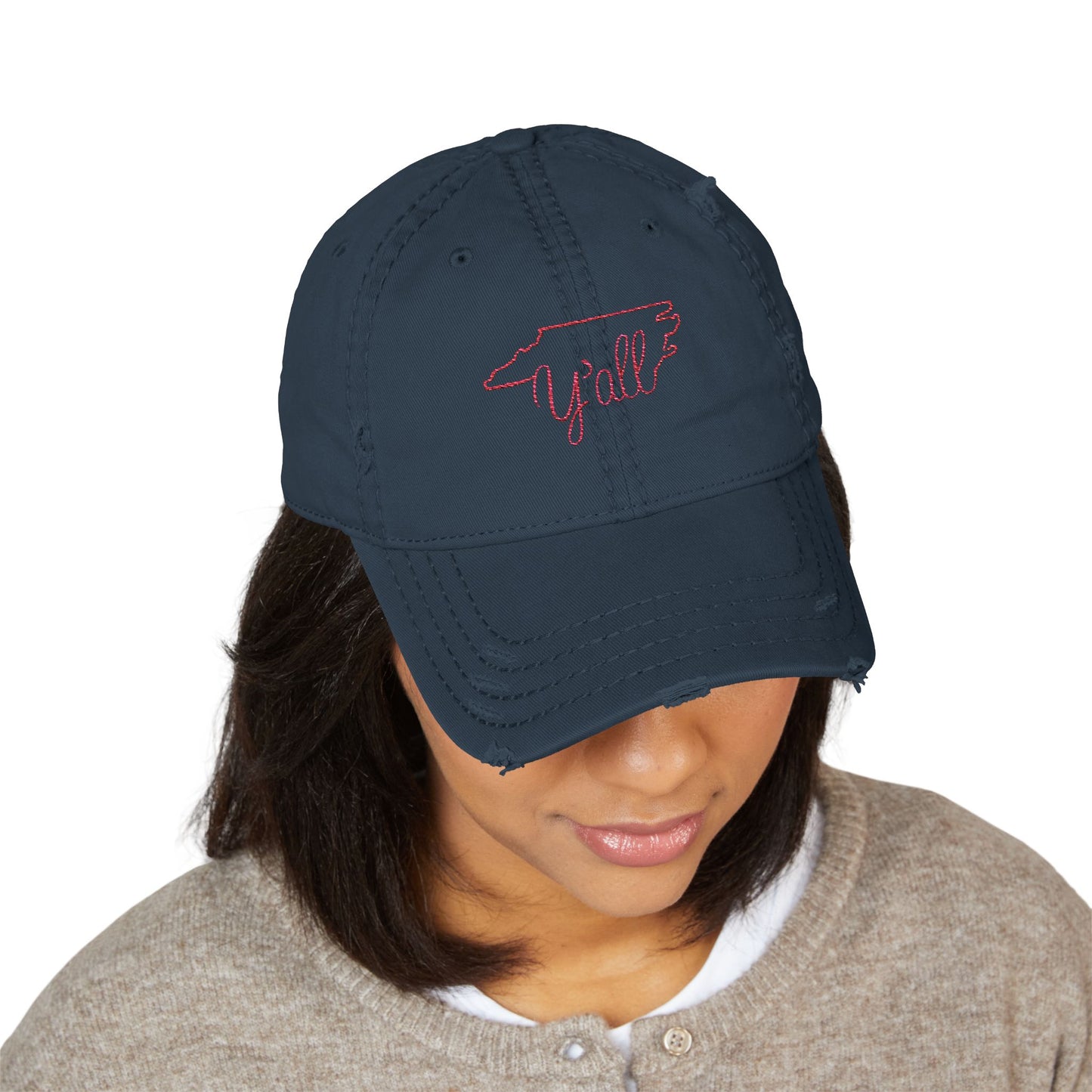 North Carolina Y'all Distressed Dad Hat (Embroidery)