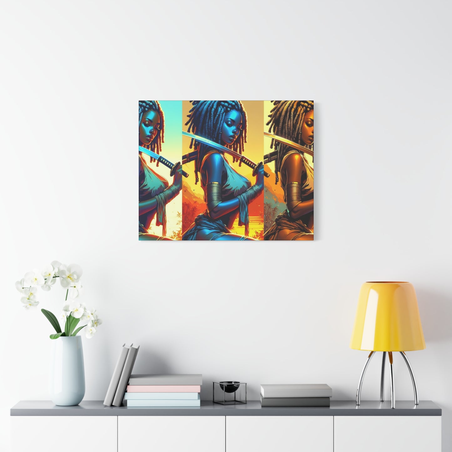 Vibrant Art Canvas Print, Warrior Woman Wall Decor, Home Decoration, Unique Gift, Bohemian Style, Bold Artwork anime