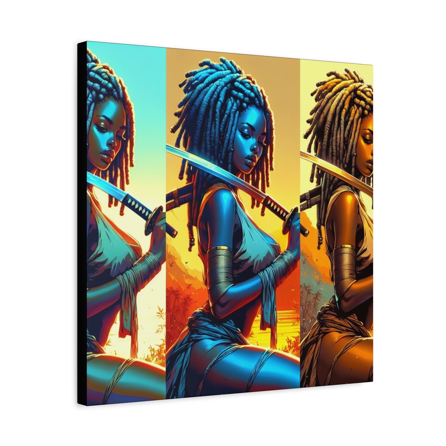 Vibrant Art Canvas Print, Warrior Woman Wall Decor, Home Decoration, Unique Gift, Bohemian Style, Bold Artwork anime