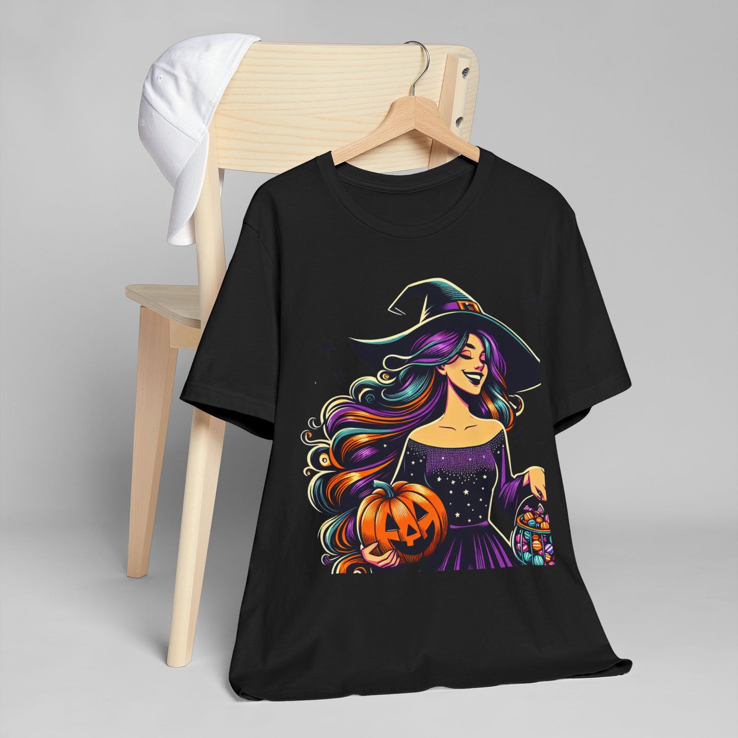 Halloween Witch Unisex T-Shirt, Spooky Graphic Tee, Fall Fashion, Halloween Costume, Witchy Apparel, Cute Pumpkin Design