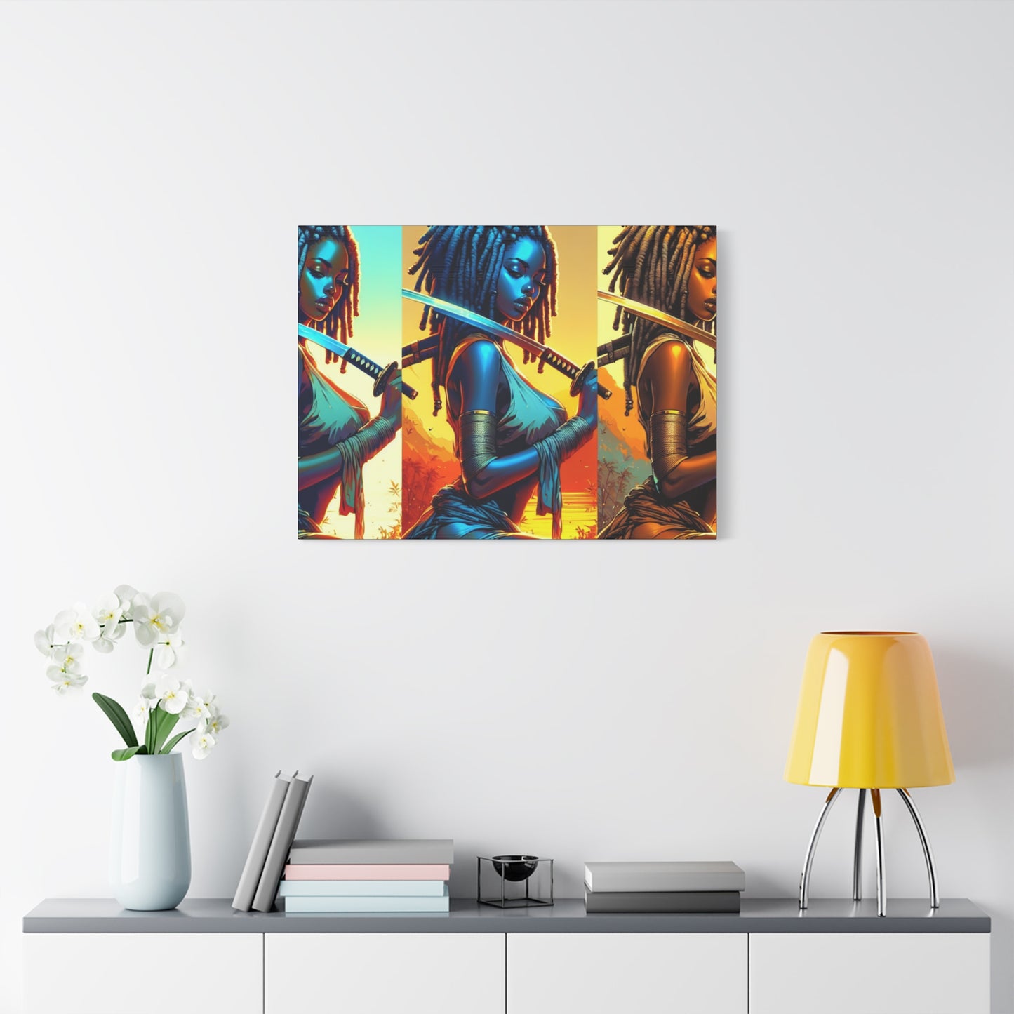 Vibrant Art Canvas Print, Warrior Woman Wall Decor, Home Decoration, Unique Gift, Bohemian Style, Bold Artwork anime
