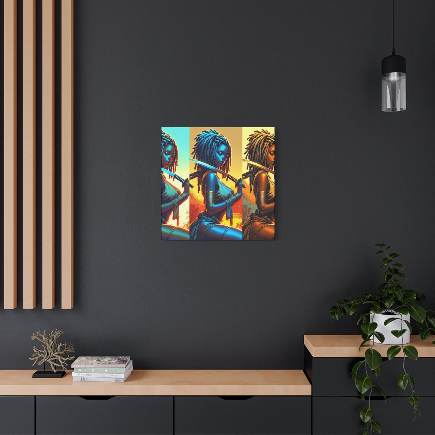 Vibrant Art Canvas Print, Warrior Woman Wall Decor, Home Decoration, Unique Gift, Bohemian Style, Bold Artwork anime
