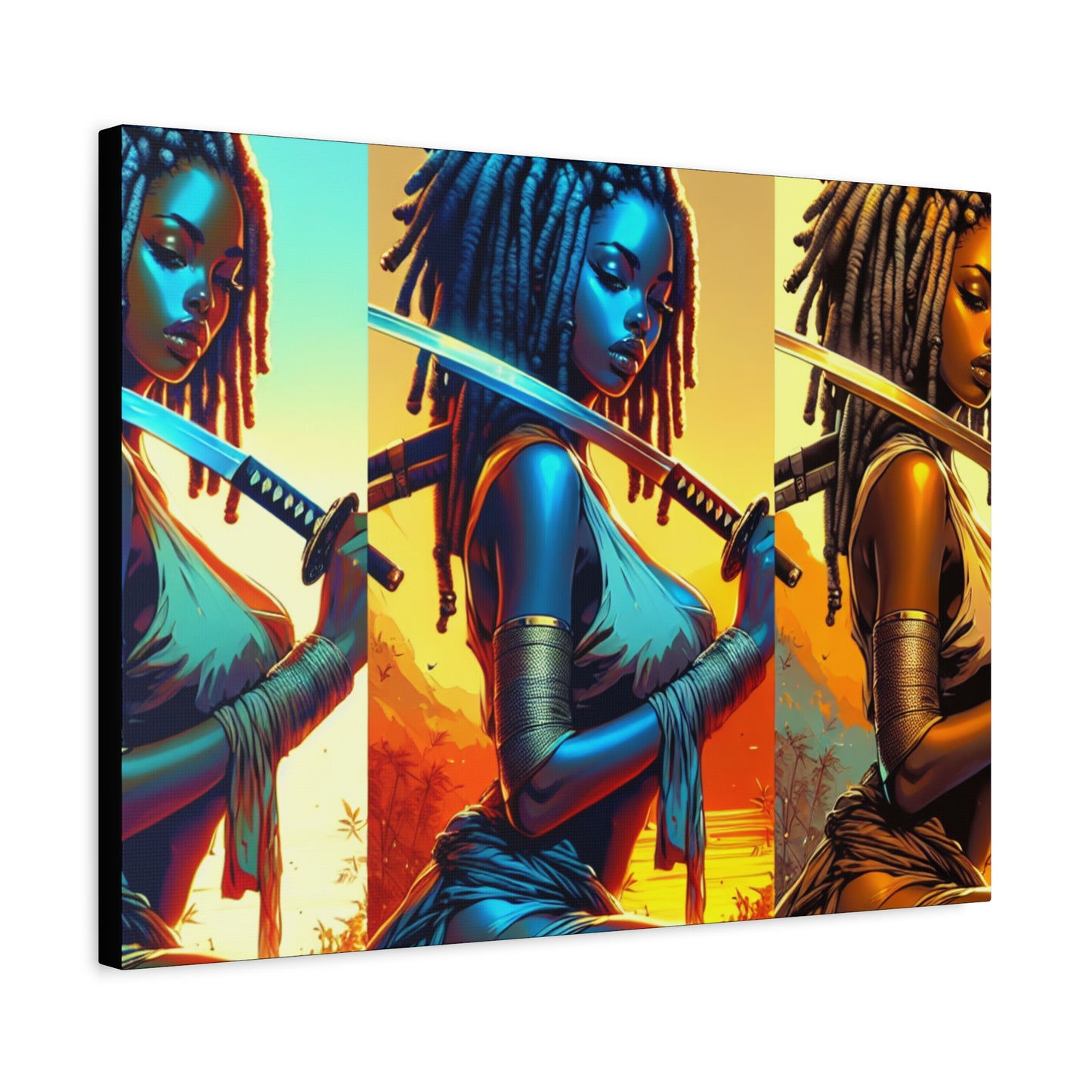 Vibrant Art Canvas Print, Warrior Woman Wall Decor, Home Decoration, Unique Gift, Bohemian Style, Bold Artwork anime