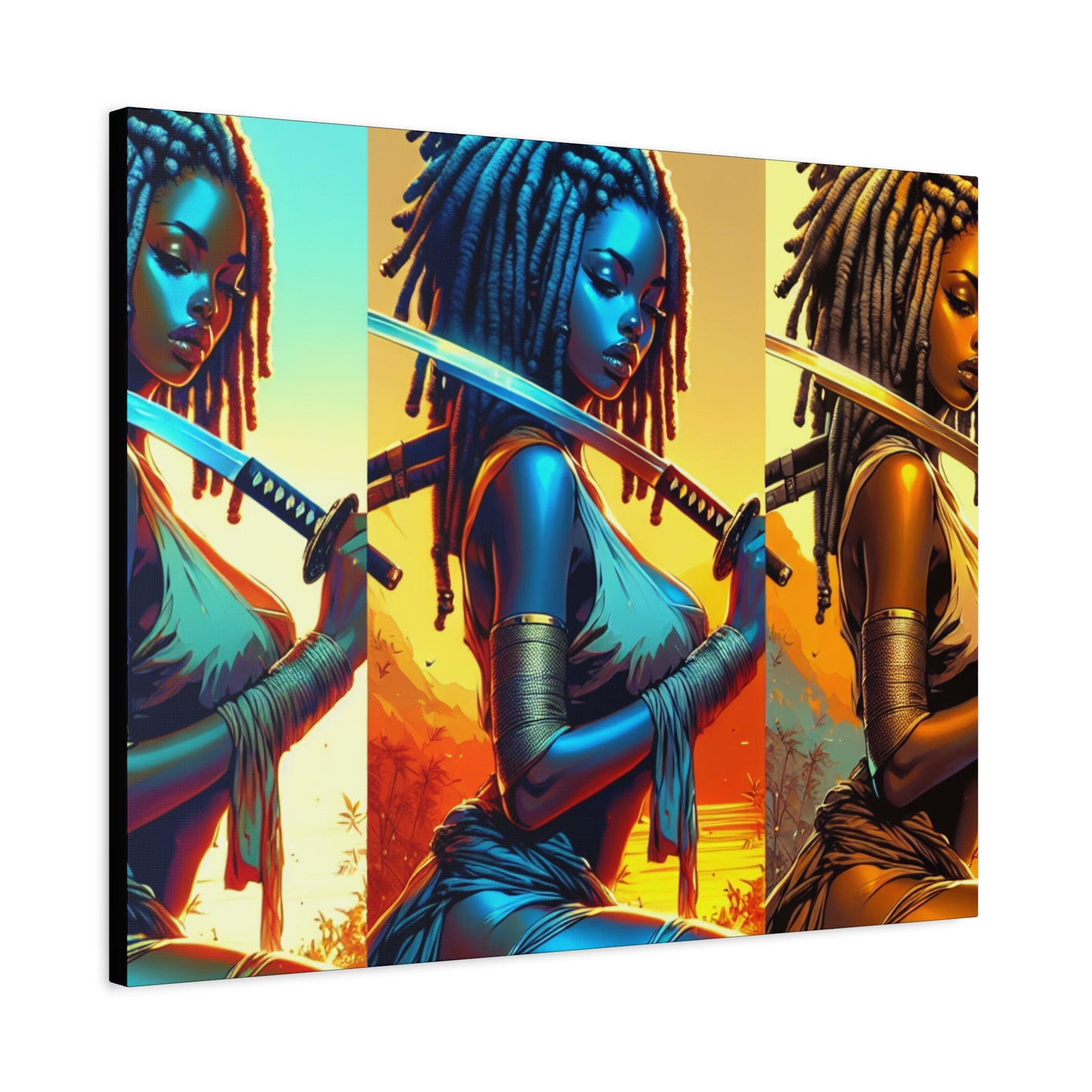 Vibrant Art Canvas Print, Warrior Woman Wall Decor, Home Decoration, Unique Gift, Bohemian Style, Bold Artwork anime