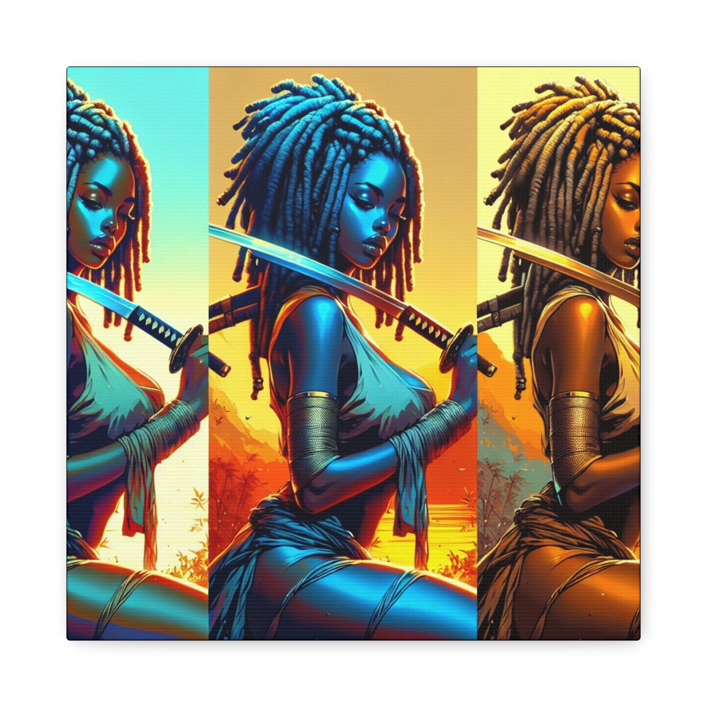 Vibrant Art Canvas Print, Warrior Woman Wall Decor, Home Decoration, Unique Gift, Bohemian Style, Bold Artwork anime