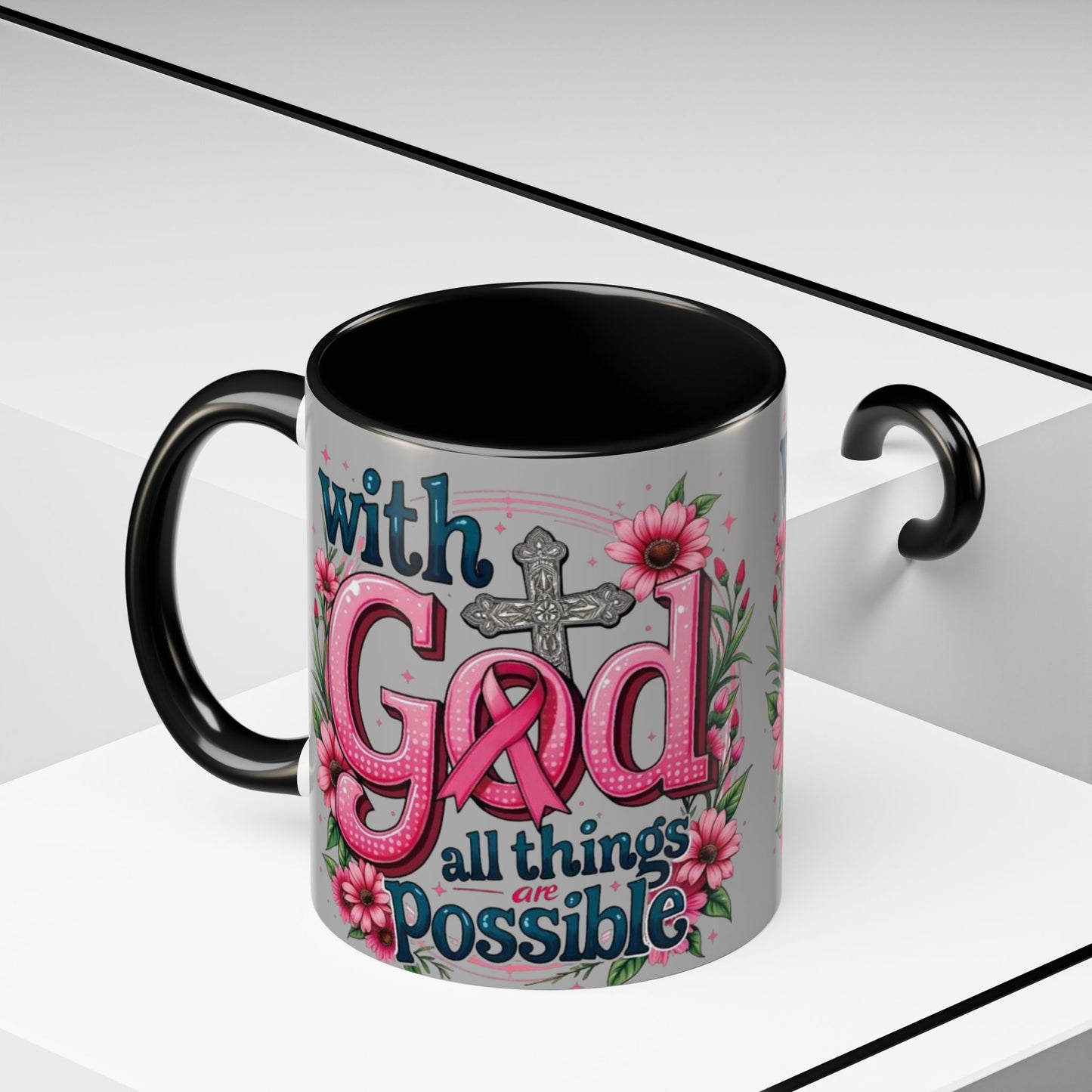 Inspirational Coffee Mug | Floral Design, God, Faith, Gift for Her, Encouragement, Home & Office Decor