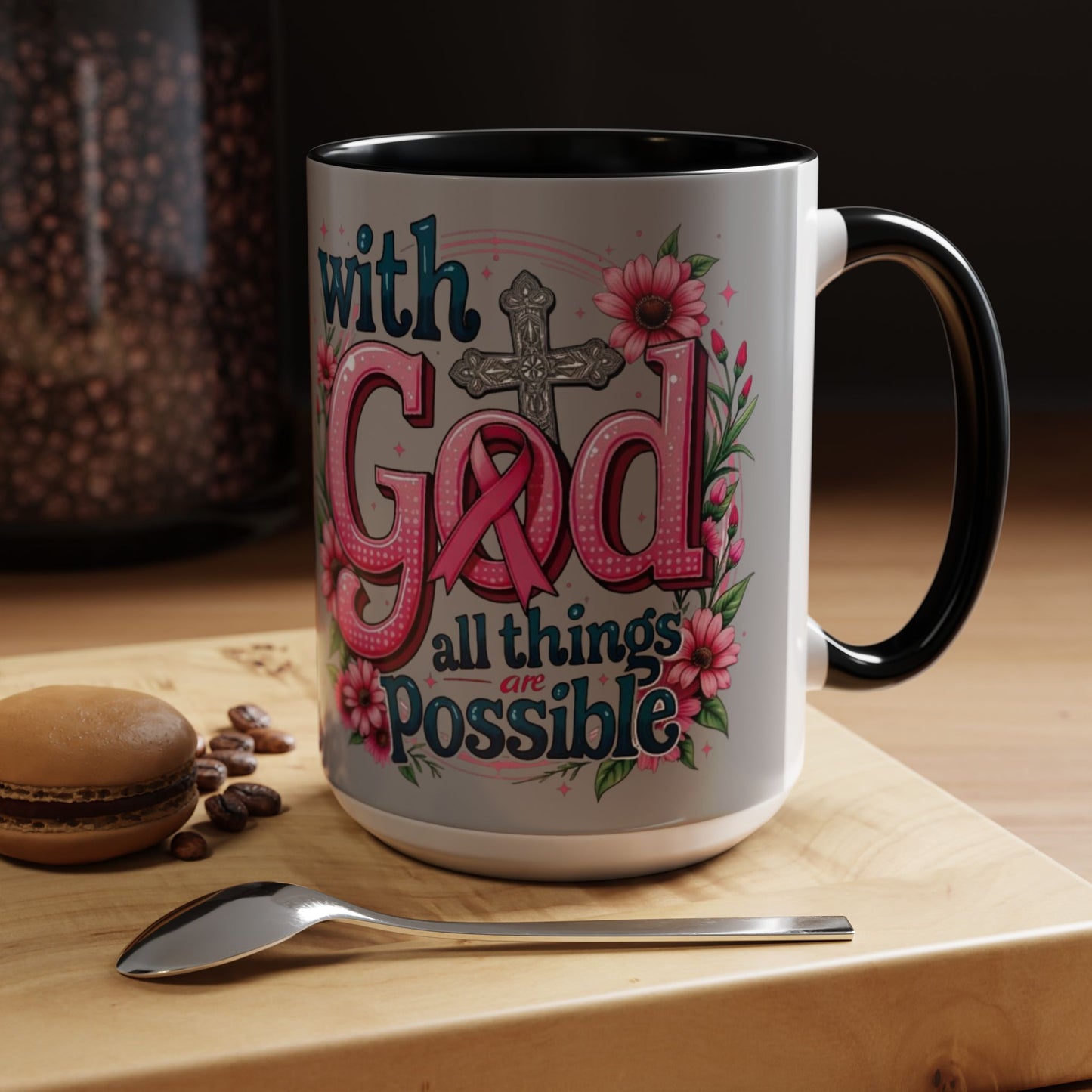 Inspirational Coffee Mug | Floral Design, God, Faith, Gift for Her, Encouragement, Home & Office Decor