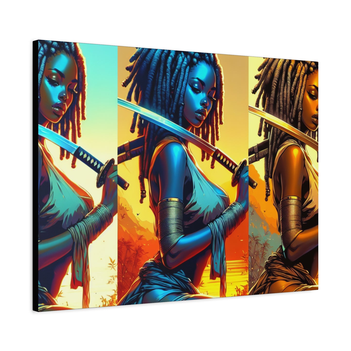 Vibrant Art Canvas Print, Warrior Woman Wall Decor, Home Decoration, Unique Gift, Bohemian Style, Bold Artwork anime
