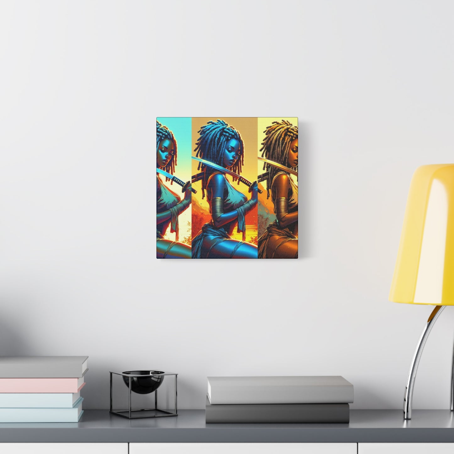 Vibrant Art Canvas Print, Warrior Woman Wall Decor, Home Decoration, Unique Gift, Bohemian Style, Bold Artwork anime