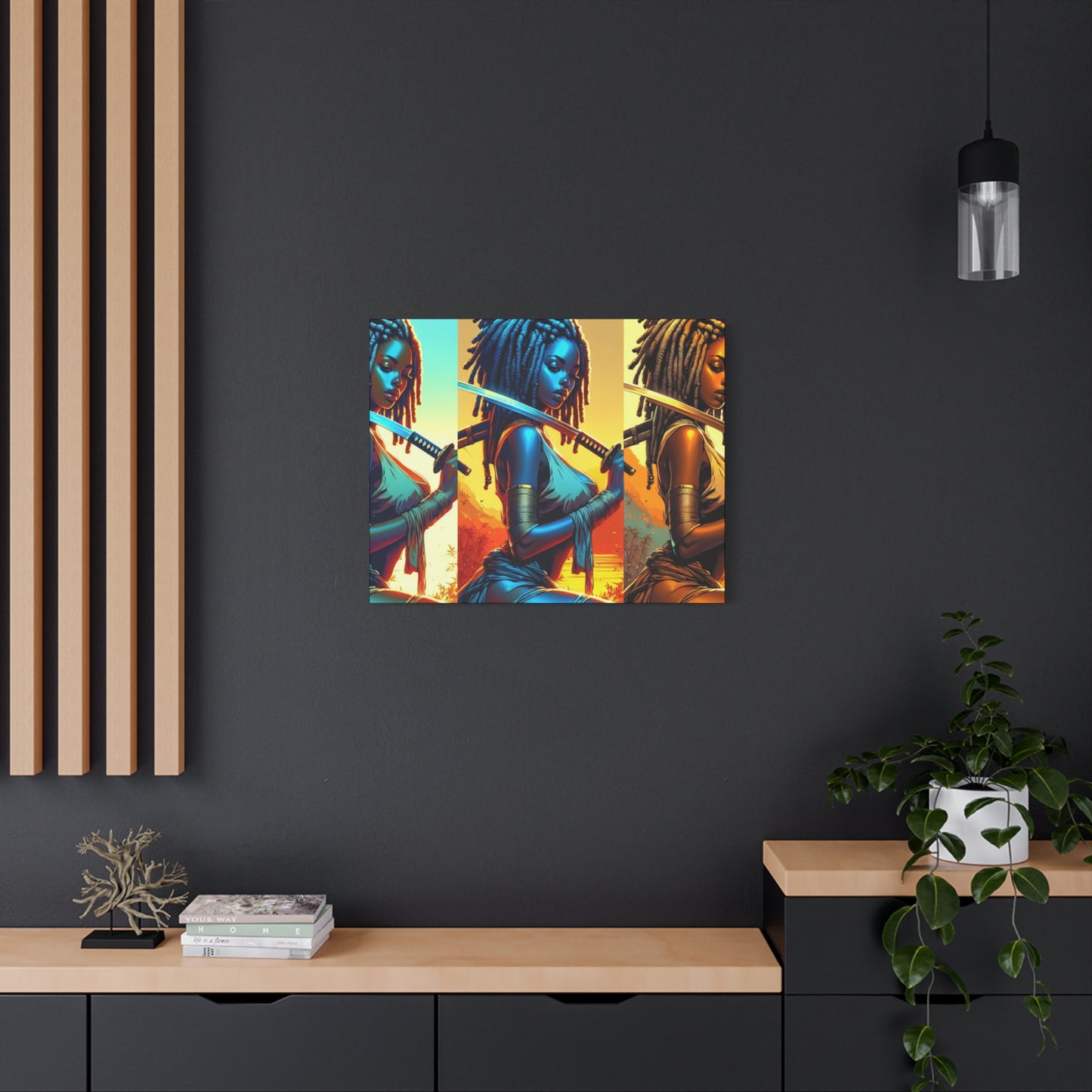 Vibrant Art Canvas Print, Warrior Woman Wall Decor, Home Decoration, Unique Gift, Bohemian Style, Bold Artwork anime