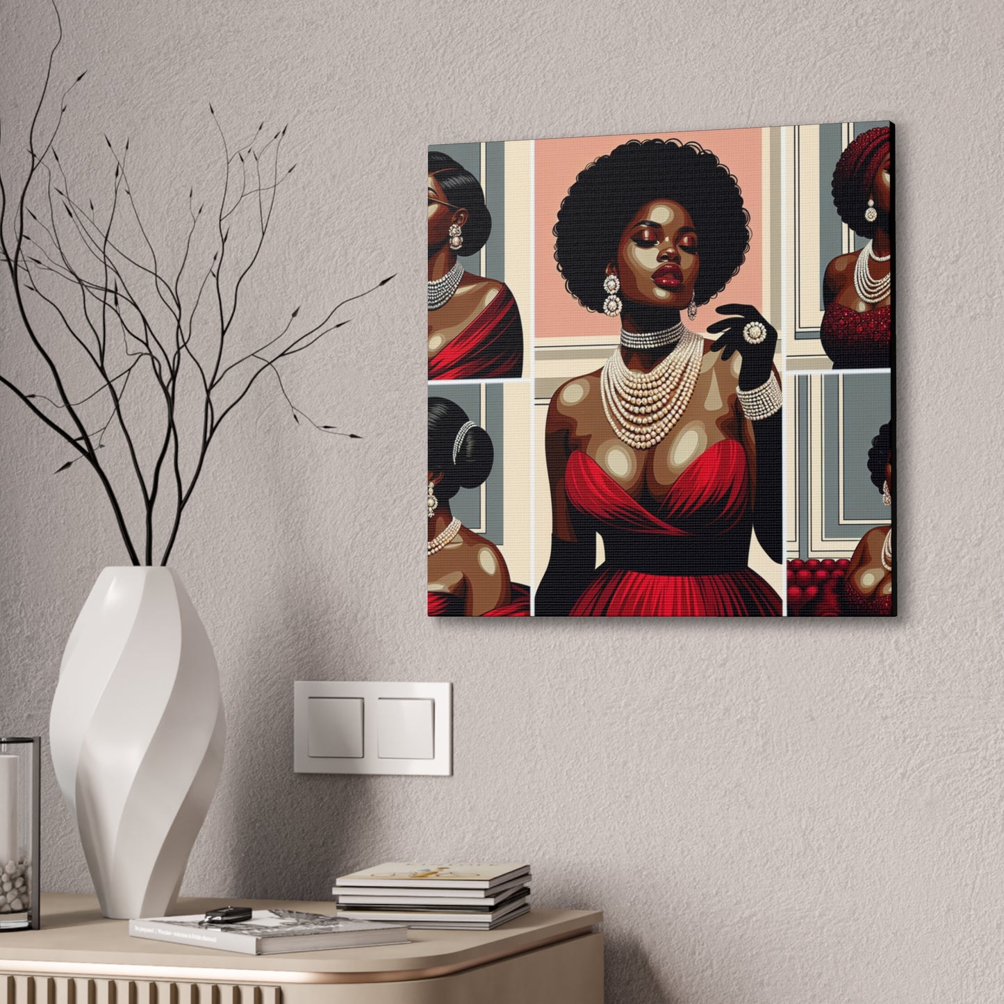 Elegant Afrocentric Canvas Art, Vibrant Wall Decor, Home Decoration, Black Girl Art, Gift for Her, Modern Artwork