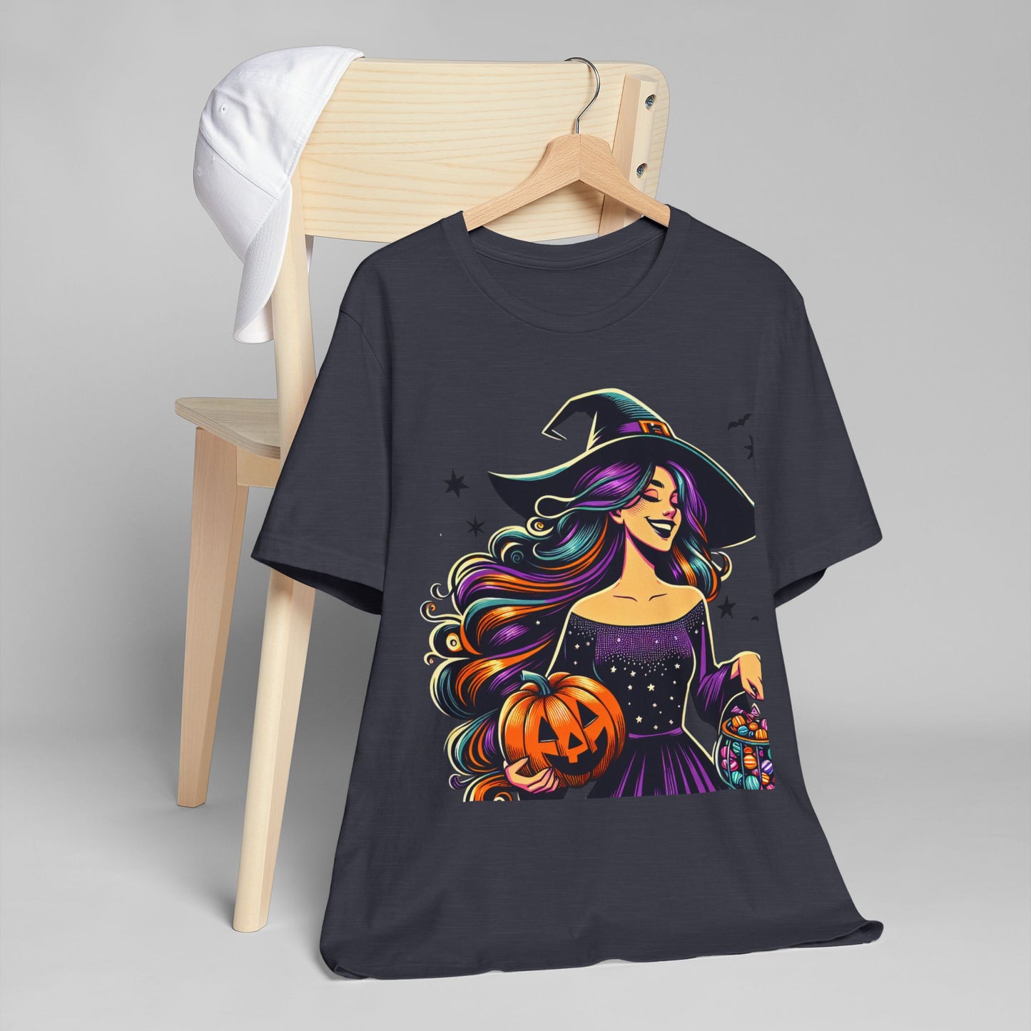Halloween Witch Unisex T-Shirt, Spooky Graphic Tee, Fall Fashion, Halloween Costume, Witchy Apparel, Cute Pumpkin Design