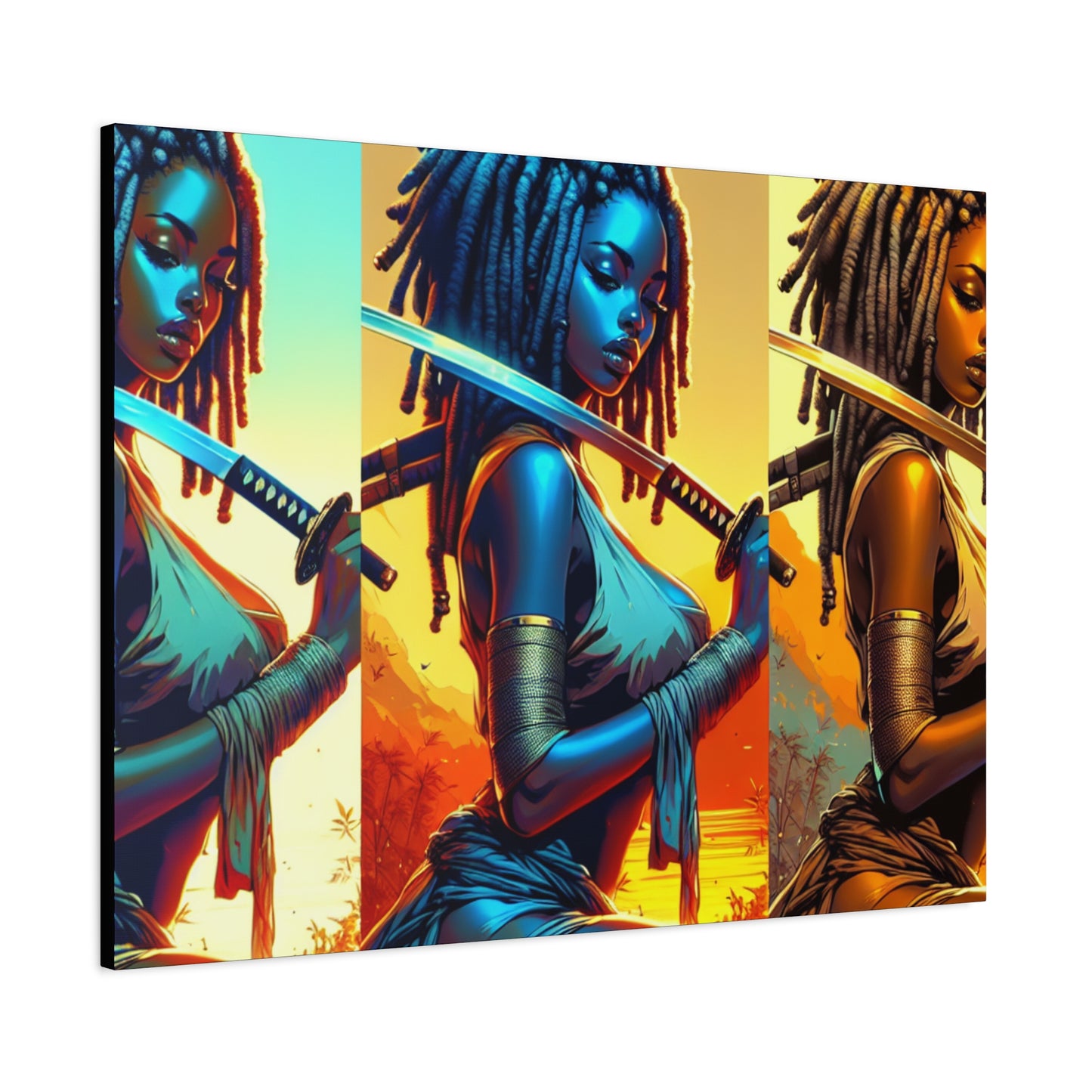 Vibrant Art Canvas Print, Warrior Woman Wall Decor, Home Decoration, Unique Gift, Bohemian Style, Bold Artwork anime