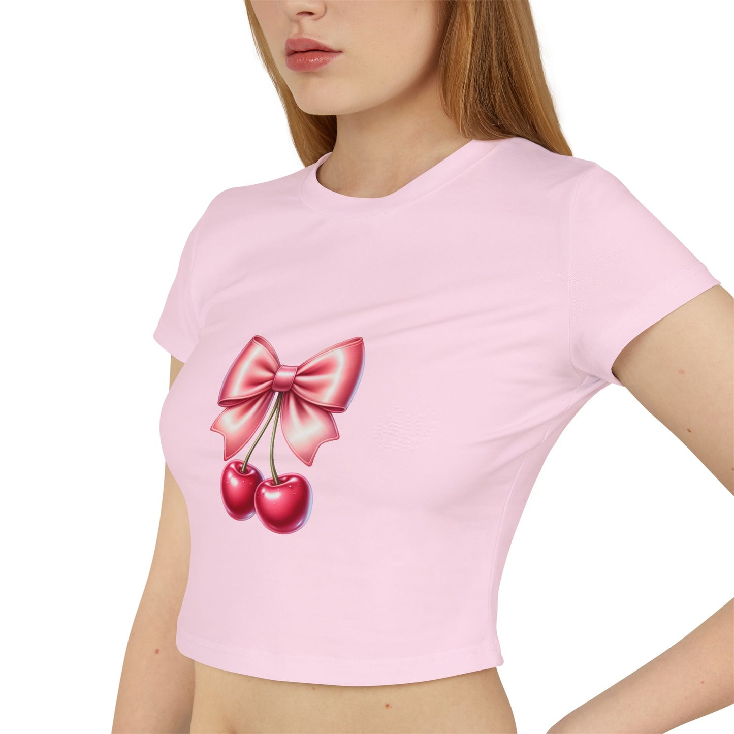 Cherry Bow Women's Baby Tee - Cute Casual Top, Summer Shirt, Gift for Friends, Retro Style, Floral Vibes