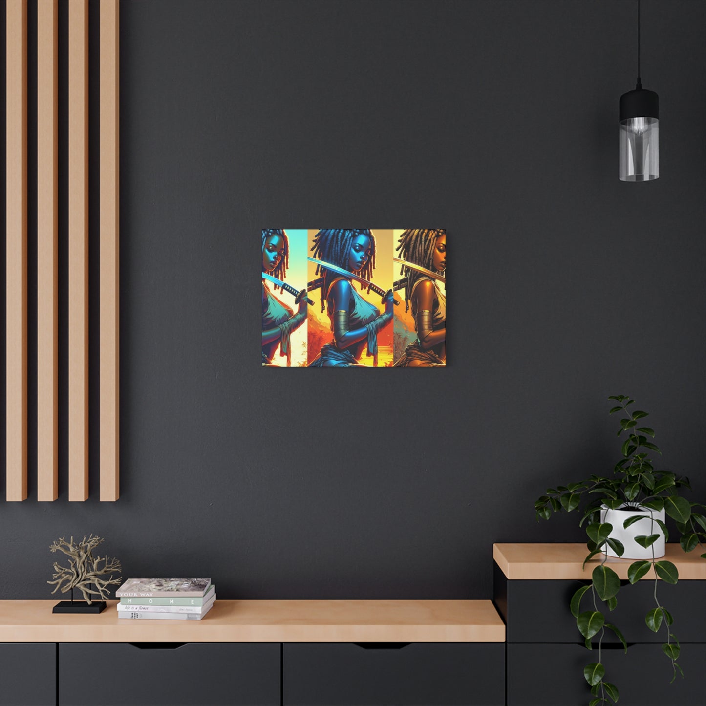 Vibrant Art Canvas Print, Warrior Woman Wall Decor, Home Decoration, Unique Gift, Bohemian Style, Bold Artwork anime