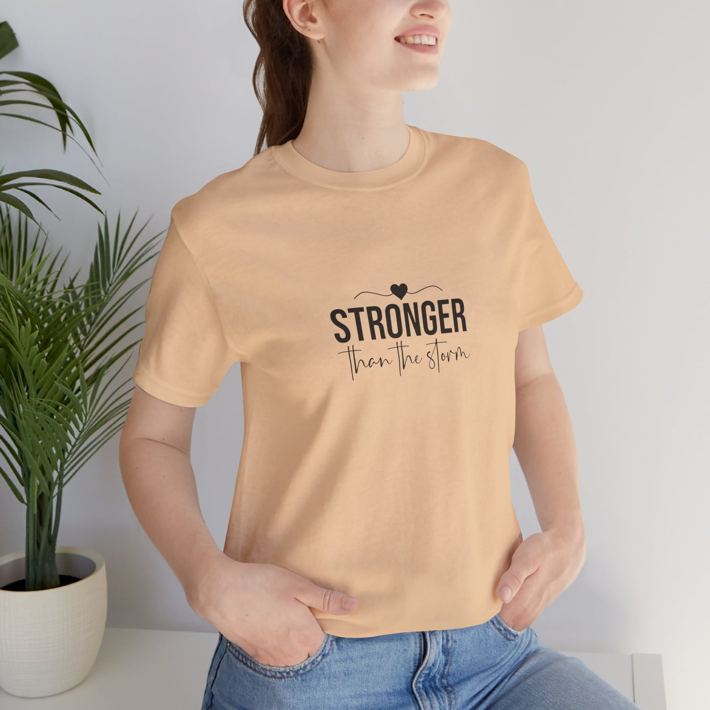 Stronger Than the Storm Unisex Jersey Short Sleeve Tee - Empowering Shirt for Strength, Motivational Gift for Friends