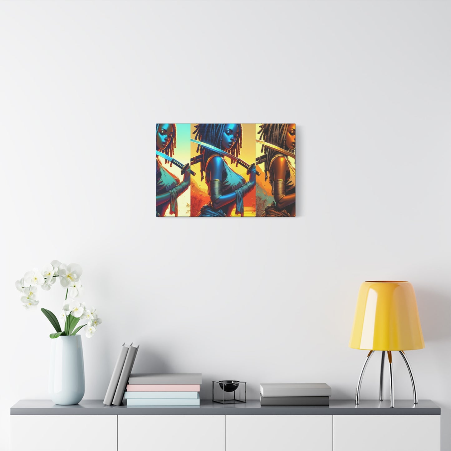 Vibrant Art Canvas Print, Warrior Woman Wall Decor, Home Decoration, Unique Gift, Bohemian Style, Bold Artwork anime