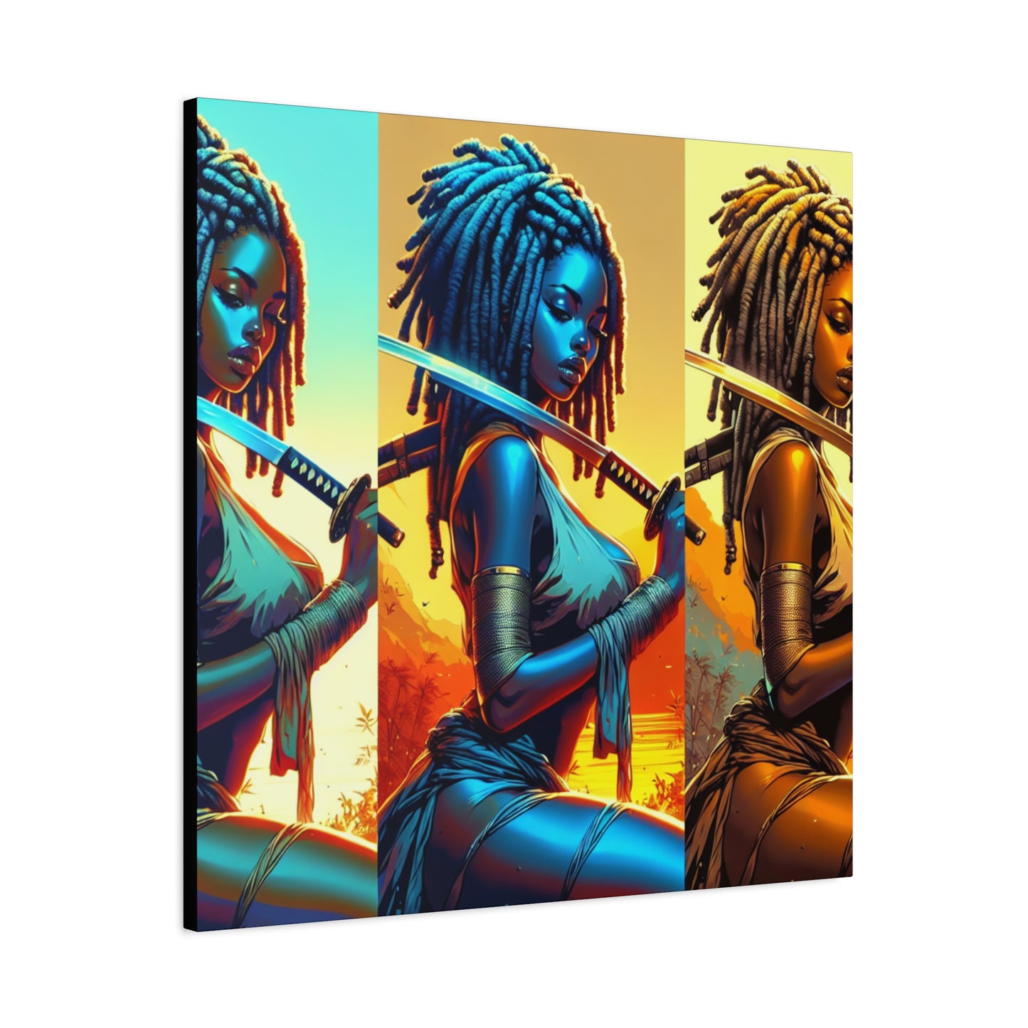 Vibrant Art Canvas Print, Warrior Woman Wall Decor, Home Decoration, Unique Gift, Bohemian Style, Bold Artwork anime
